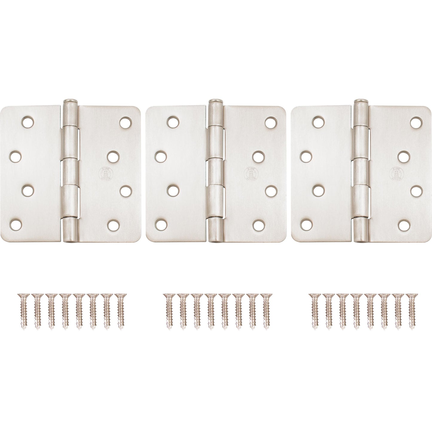 Stone Harbor Hardware 4" Door Hinges, 1/4" Radius Corner, Satin Nickel, 3-Pack