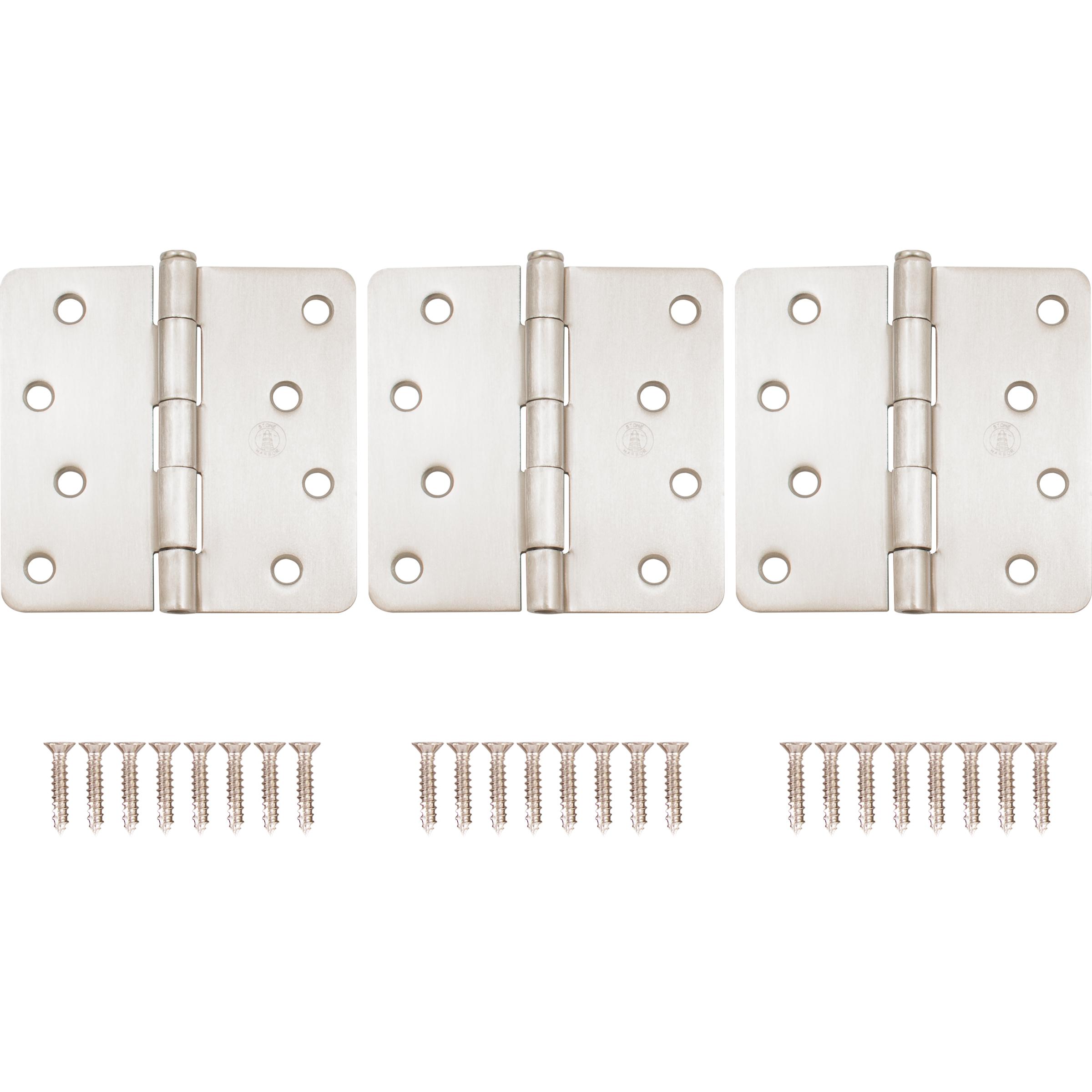 Stone Harbor Hardware 4" Door Hinges, 1/4" Radius Corner, Satin Nickel, 3-Pack