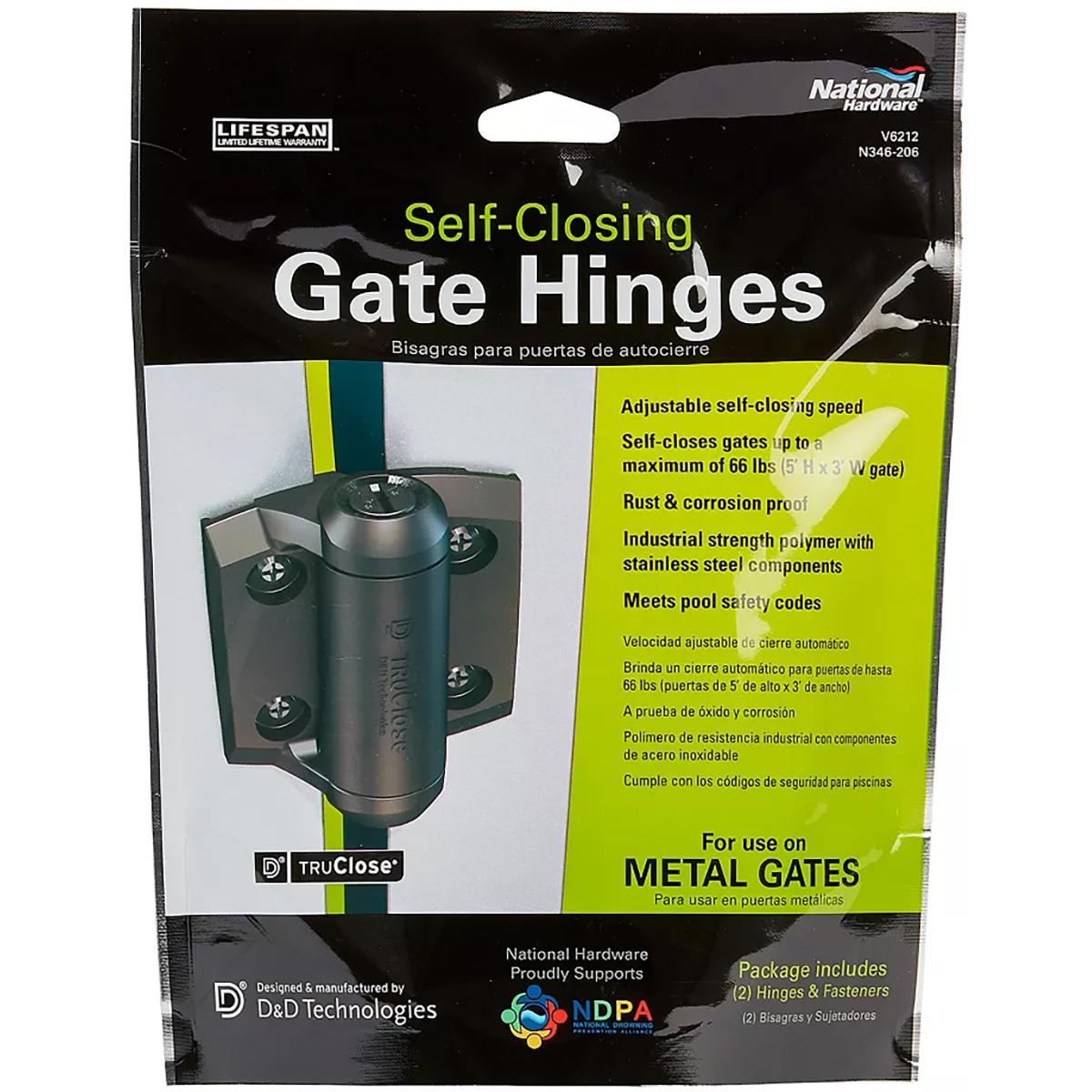 V6212 3-13/16" x 2-1/2" Tru-Close Narrow Spring Hinge for Metal Gates - Black