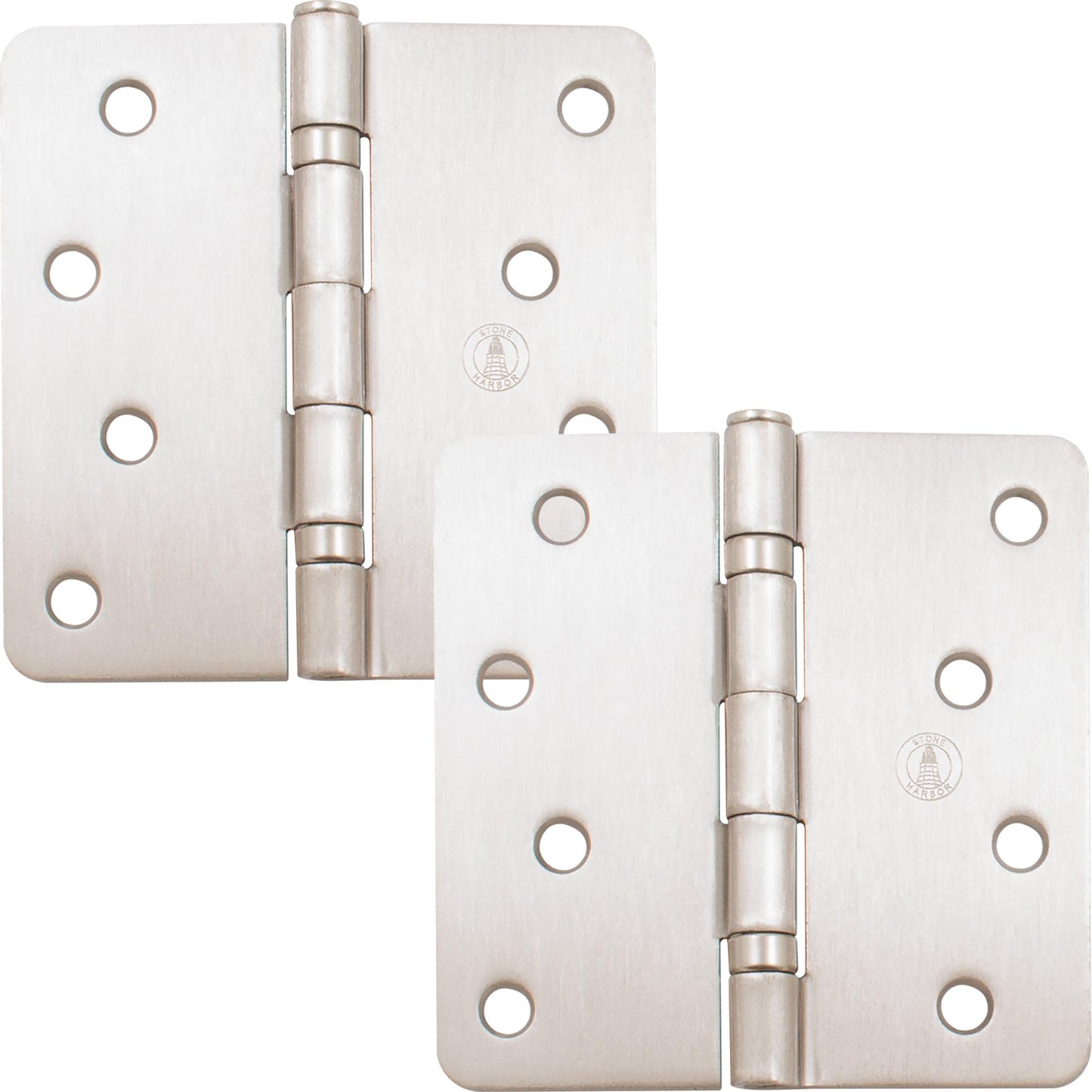 Stone Harbor Hardware 4" Ball-Bearing Door Hinges, 1/4" Radius Corner, Satin Nickel, 2-Pack