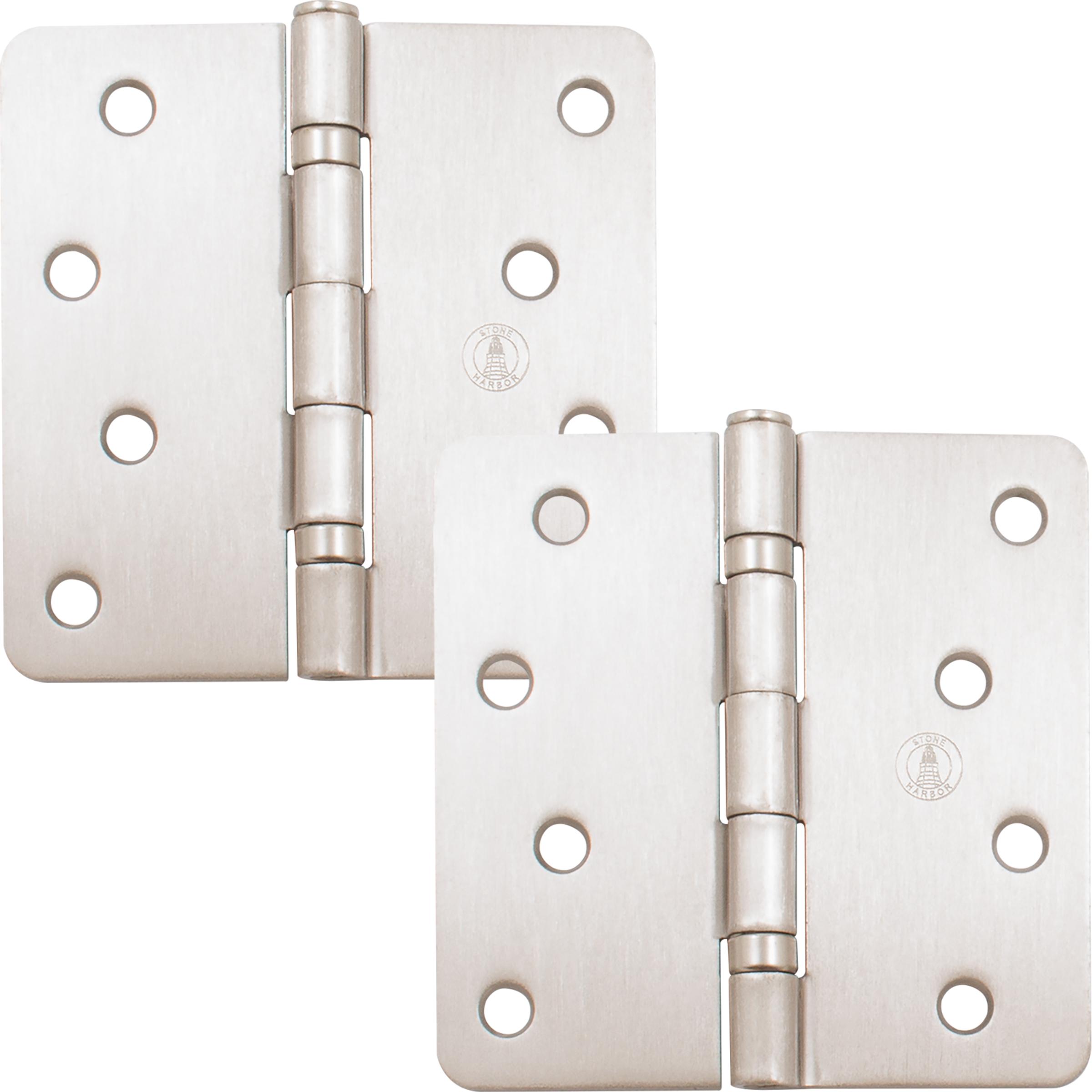 Stone Harbor Hardware 4" Ball-Bearing Door Hinges, 1/4" Radius Corner, Satin Nickel, 2-Pack
