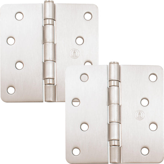 Stone Harbor Hardware 4" Ball-Bearing Door Hinges, 1/4" Radius Corner, Satin Nickel, 2-Pack