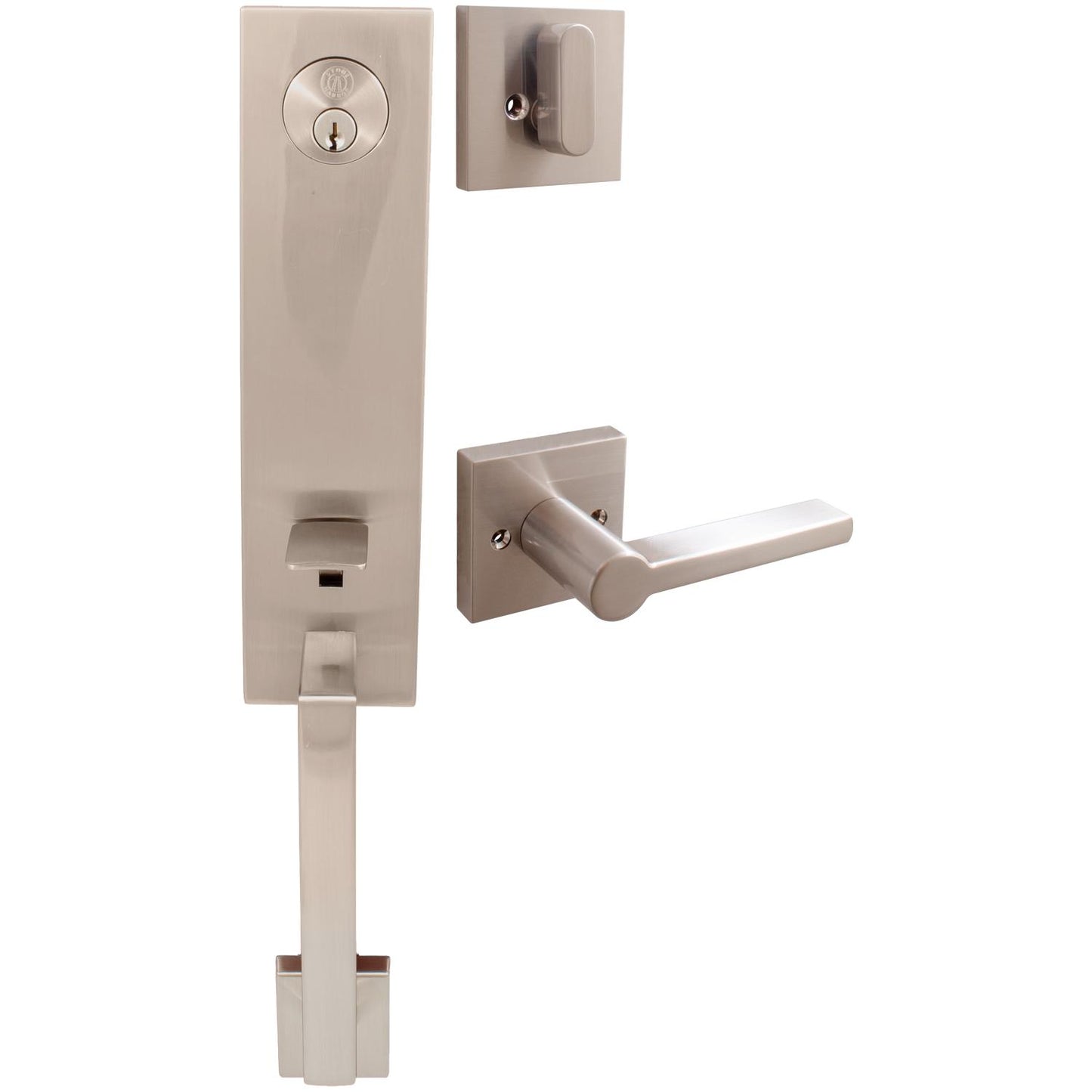 Stone Harbor Hardware Munich Handleset, Vienna Interior Trim, Square Rose, SC Keyway, Satin Nickel