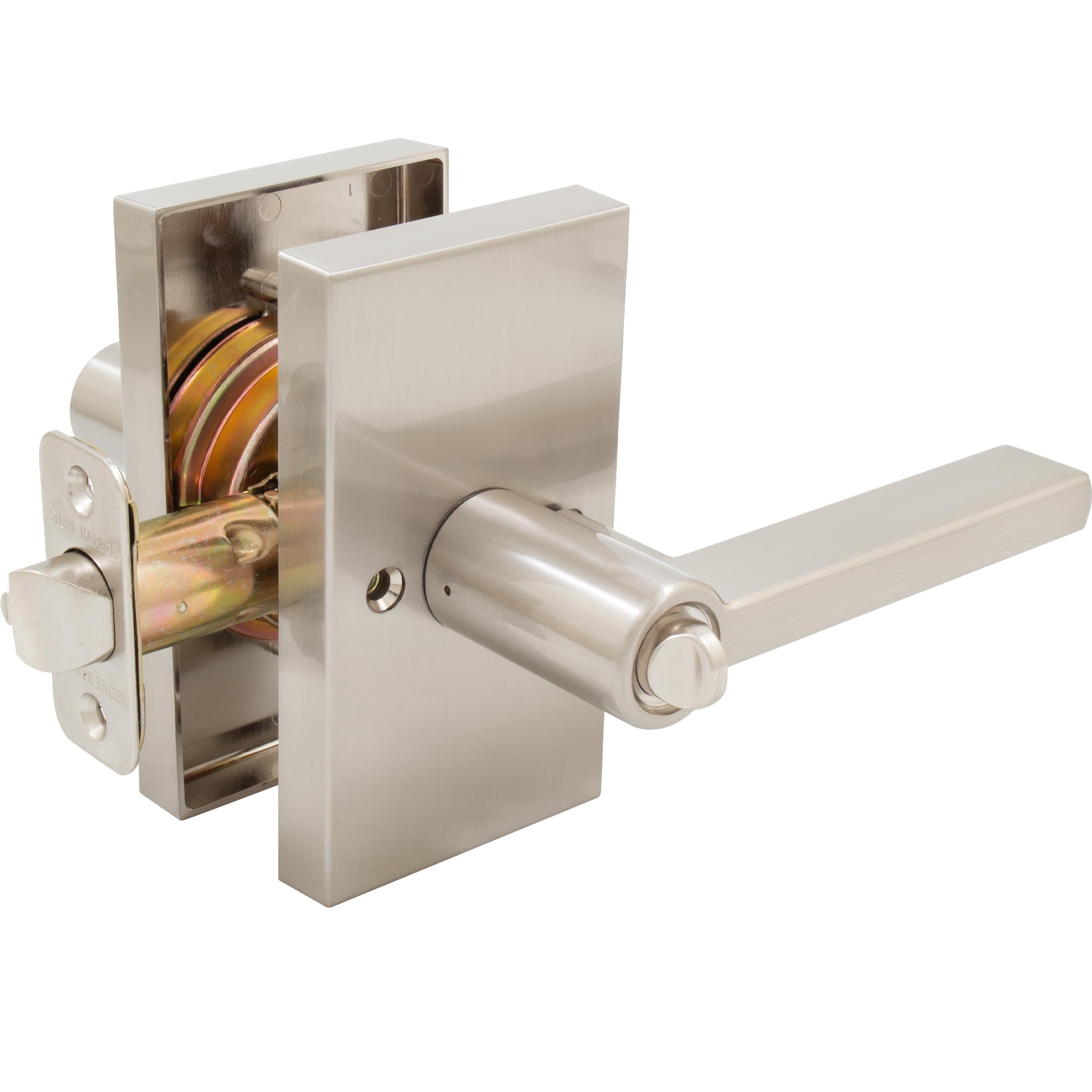 Stone Harbor Hardware Vienna Door Lever with Rectangular Rosette, Entry Latch, KW Keyway, Satin Nickel