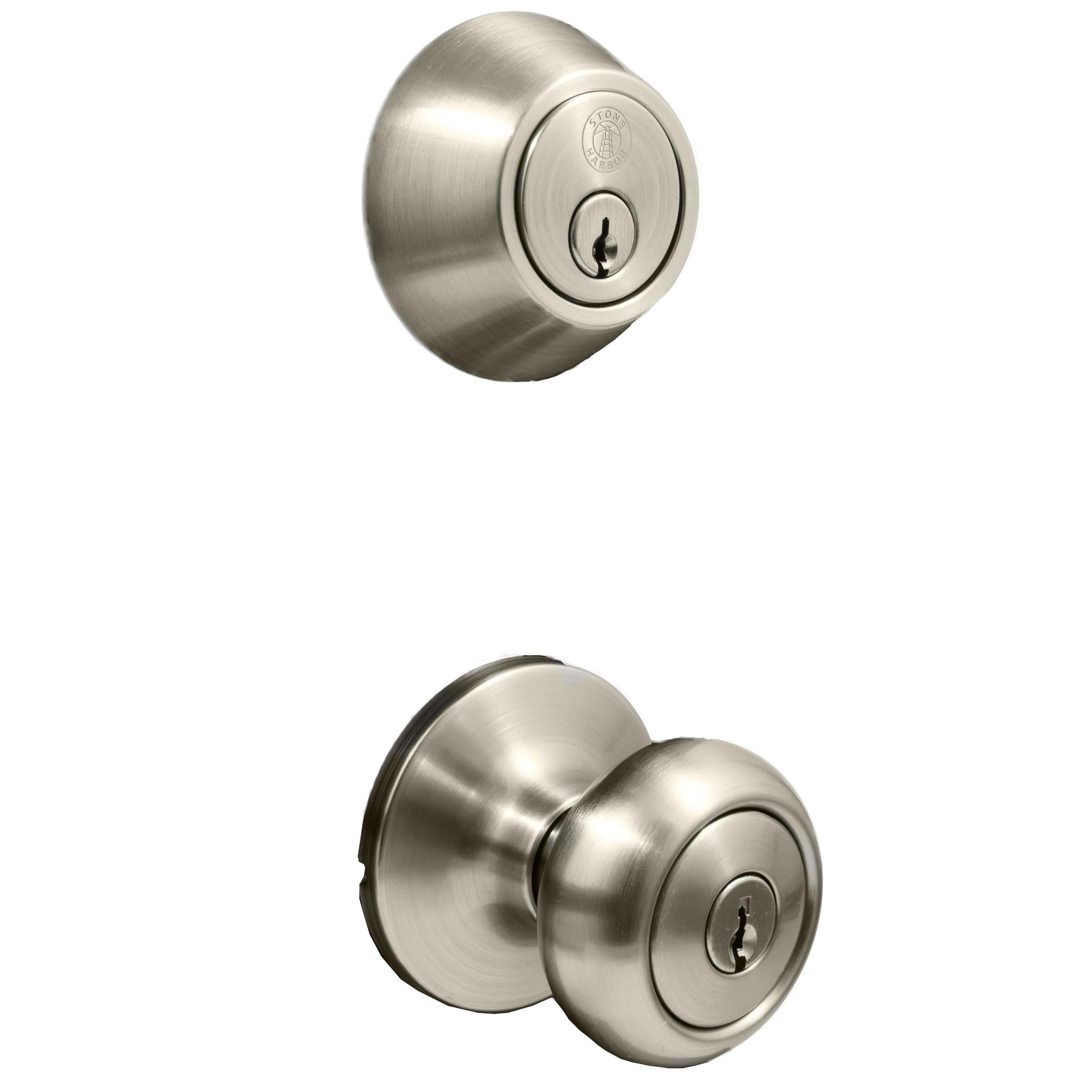 Stone Harbor Hardware Highland Door Knob Combo (With Deadbolt), KW Keyway, Satin Nickel