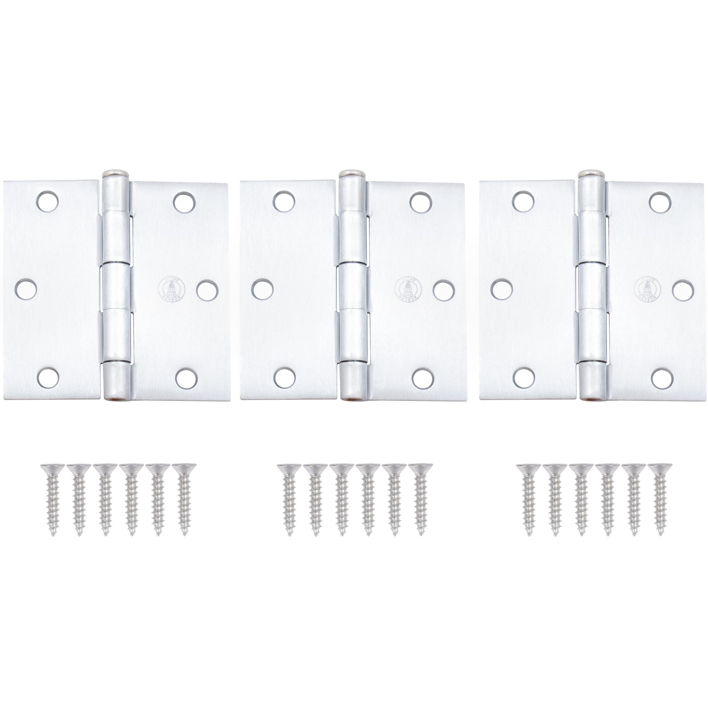 Stone Harbor Hardware 3-1/2" Door Hinges, Square Corner, Satin Chrome, 3-Pack