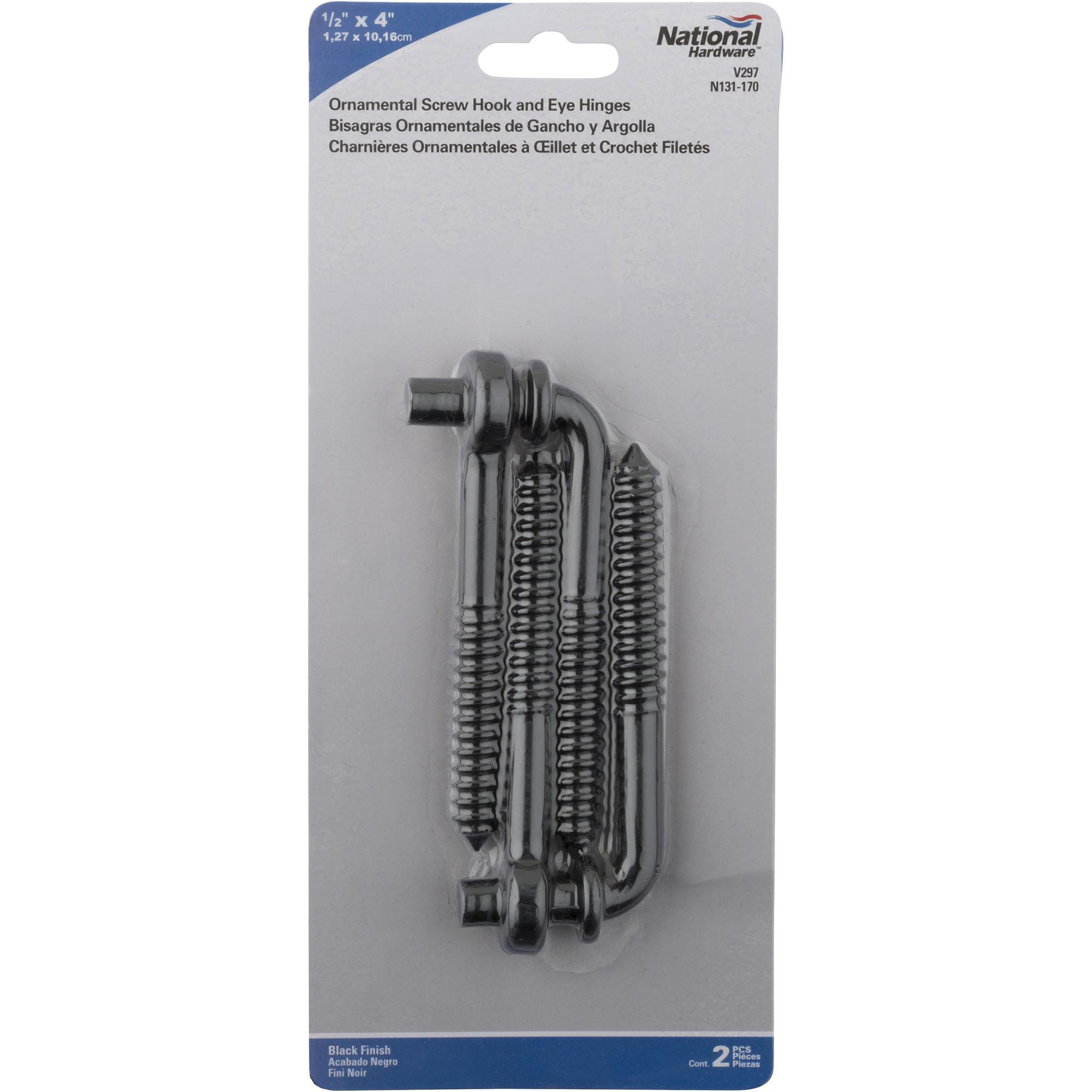 V297 1/2" x 4" Screw Hook / Eye Hinge - Black