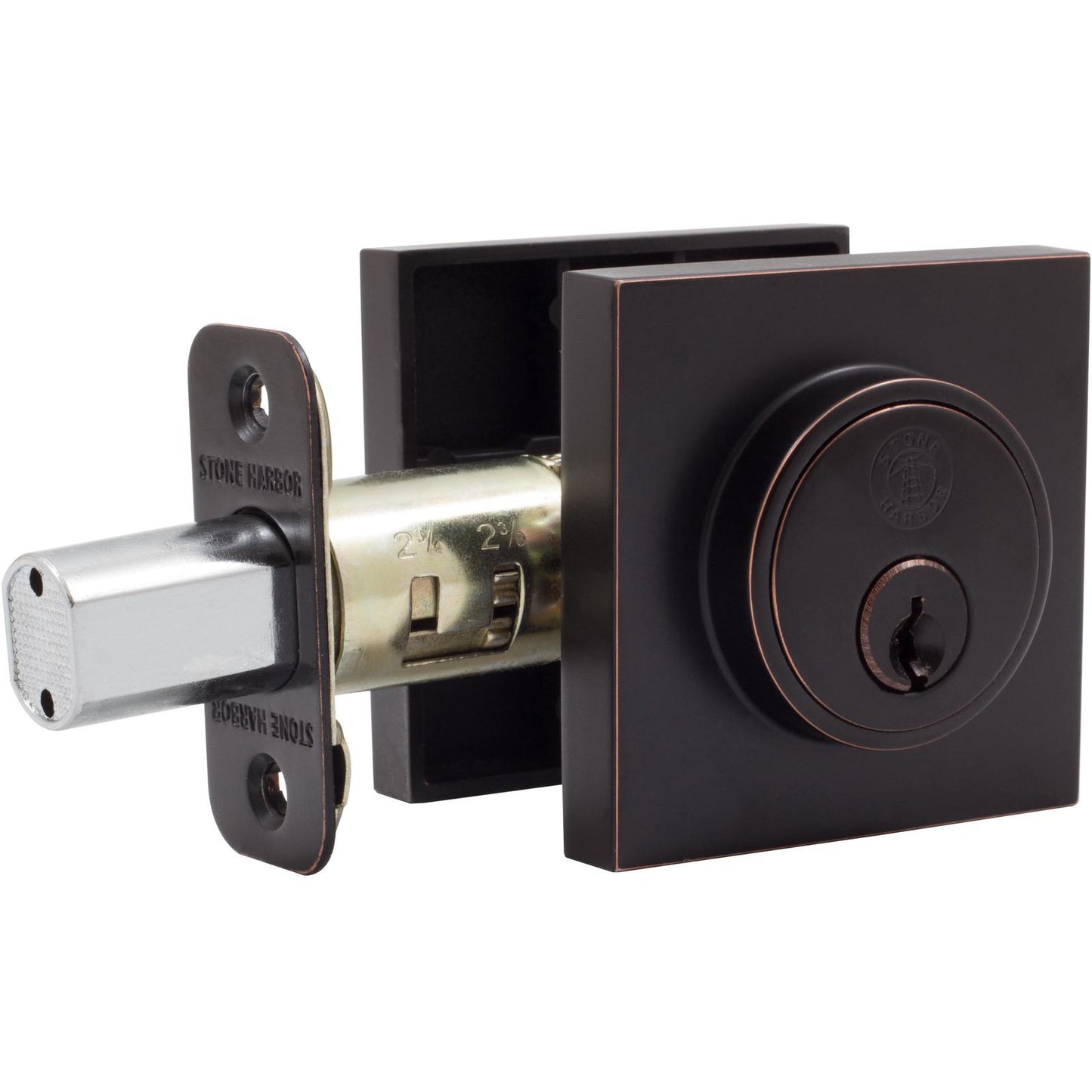 Stone Harbor Hardware Grade 3 Contemporary Square Deadbolt, KW Keyway, Vintage Bronze
