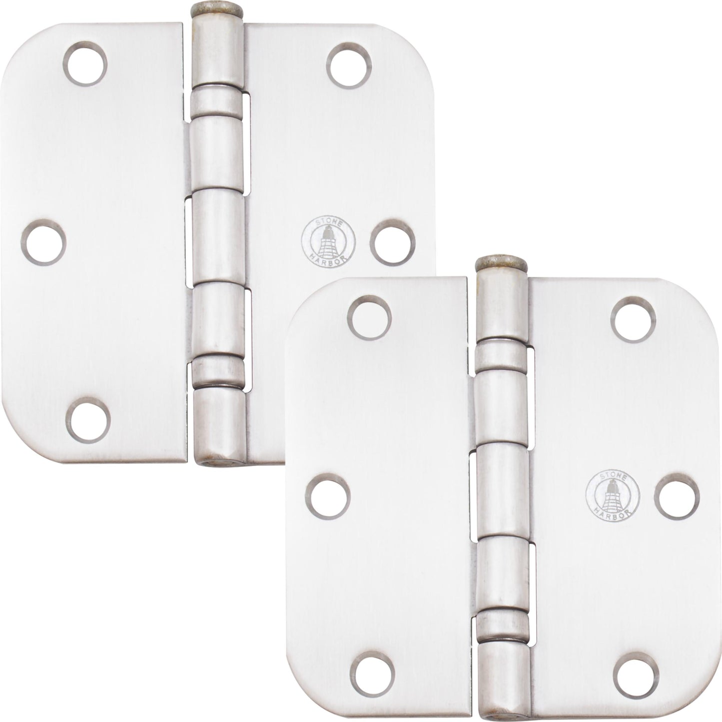 Stone Harbor Hardware 3-1/2" Ball-Bearing Door Hinges, 5/8" Radius Corner, Satin Stainless Steel, 2-Pack