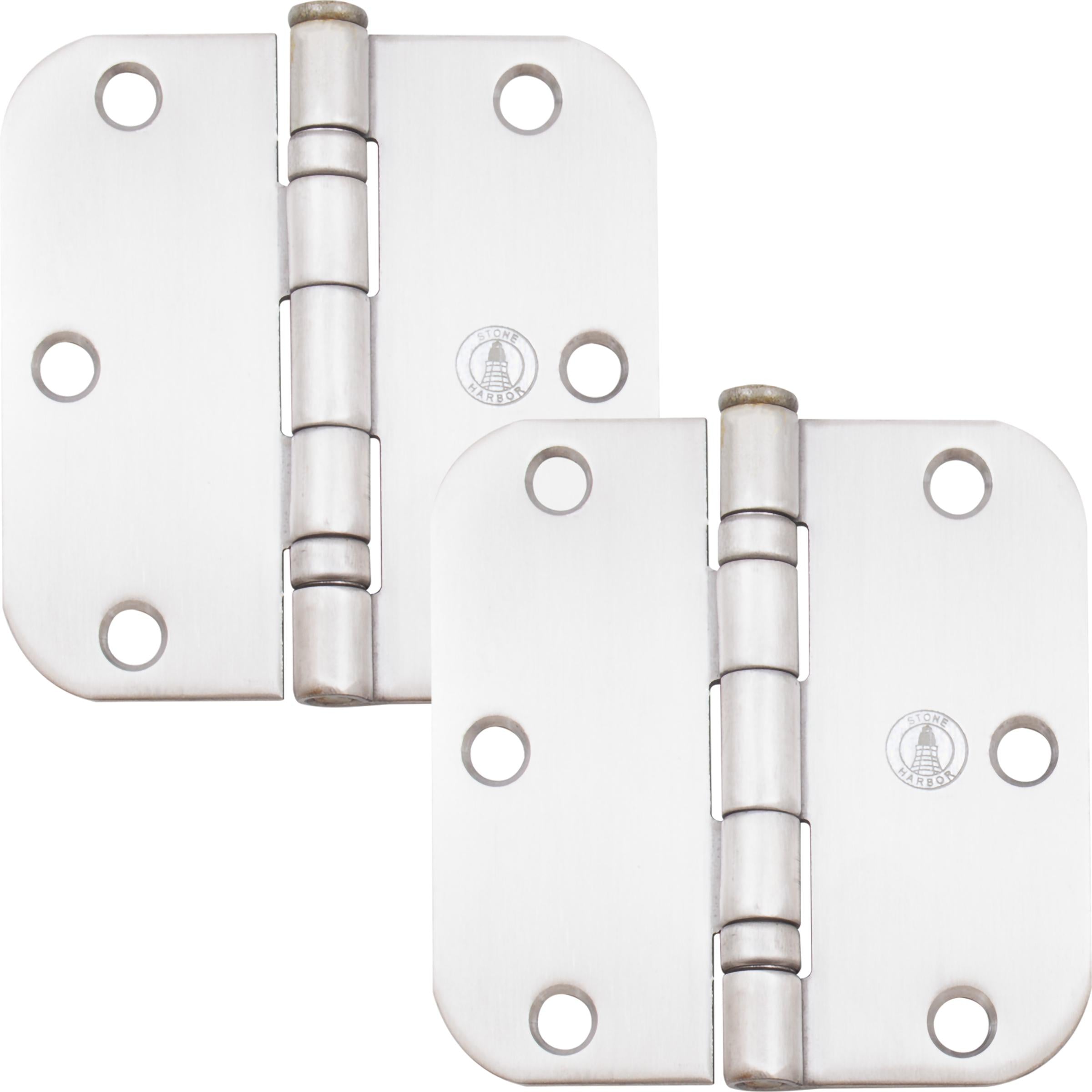 Stone Harbor Hardware 3-1/2" Ball-Bearing Door Hinges, 5/8" Radius Corner, Satin Stainless Steel, 2-Pack