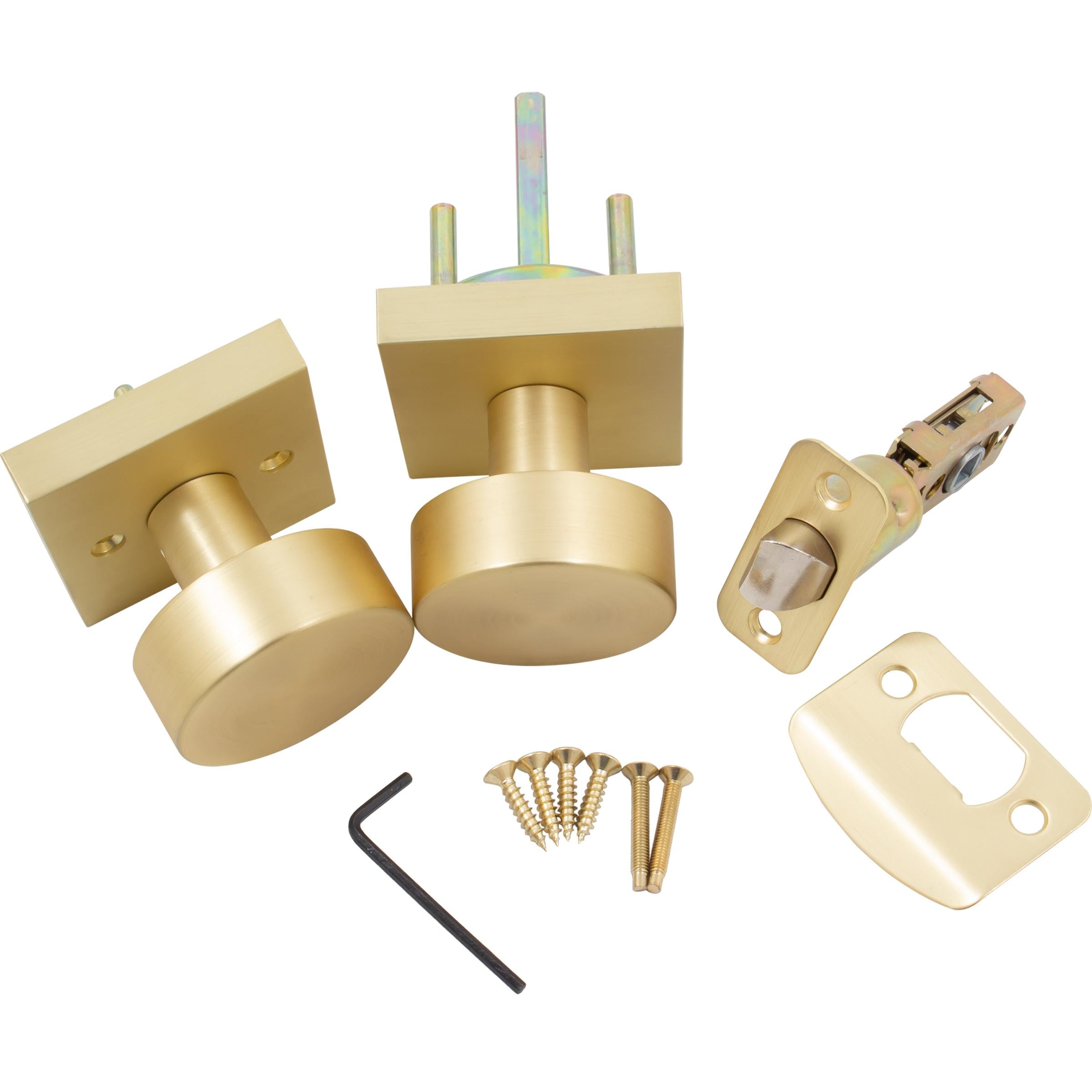 Stone Harbor Hardware Bonn Door Knob with Square Rosette, Passage (Hall/Closet) Latch, Satin Brass