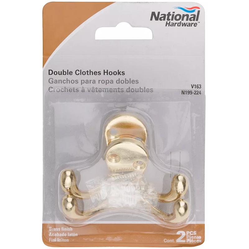 V163 Double Clothes Hook 2/pk - Polished Brass