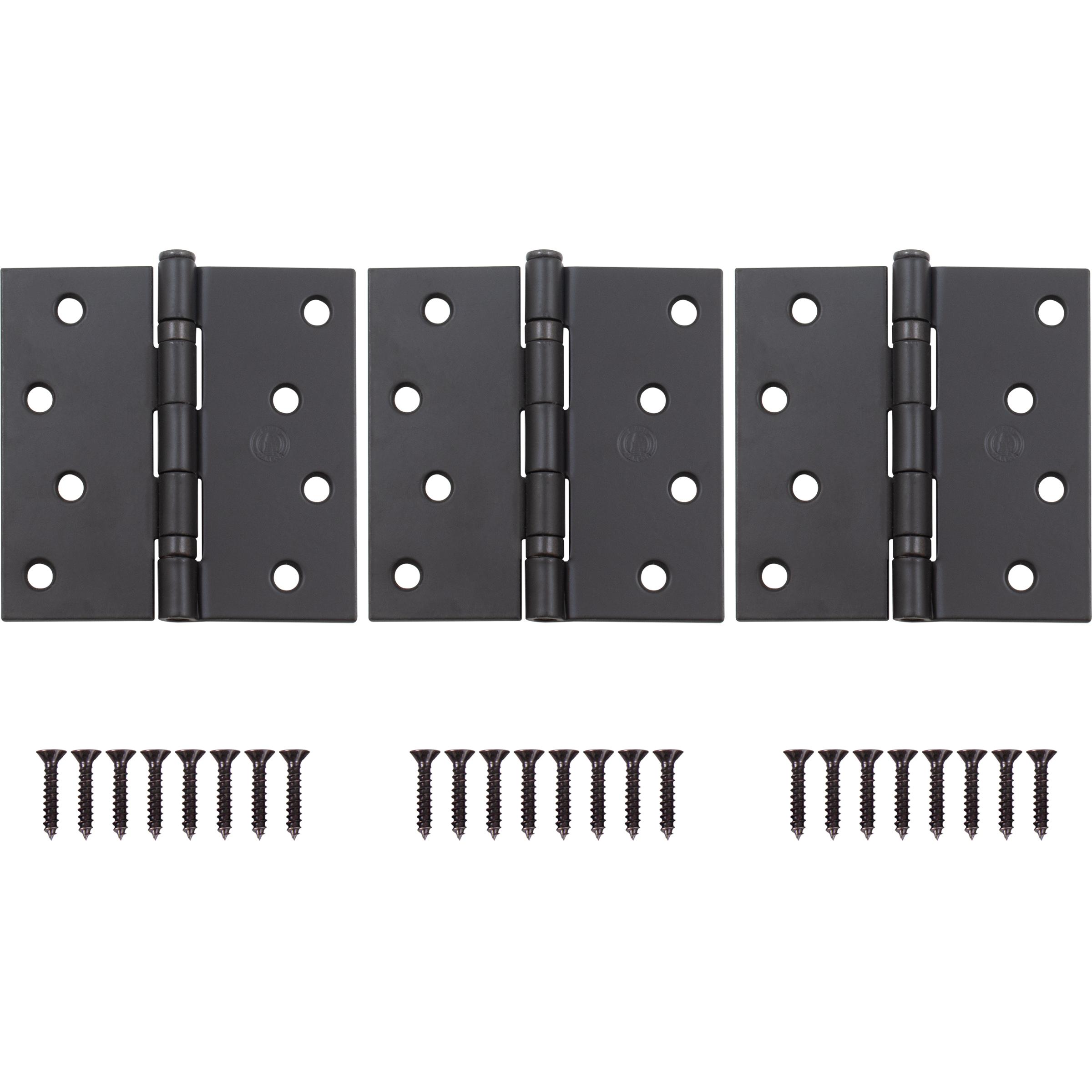 Stone Harbor Hardware 4" Ball-Bearing Door Hinges, Square Corner, Matte Black, 3-Pack