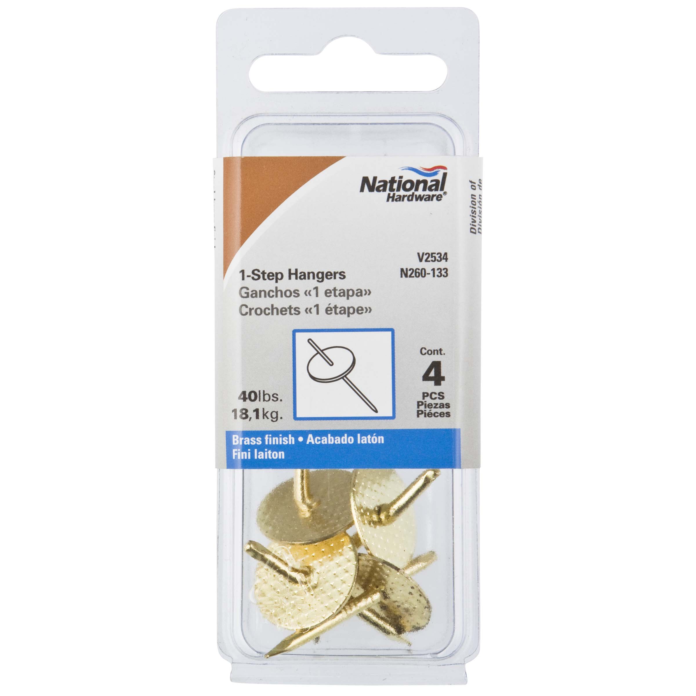 V2534-40 One-Step Hangers with 40 lb. Weight Capacity, 4/pk - Brass