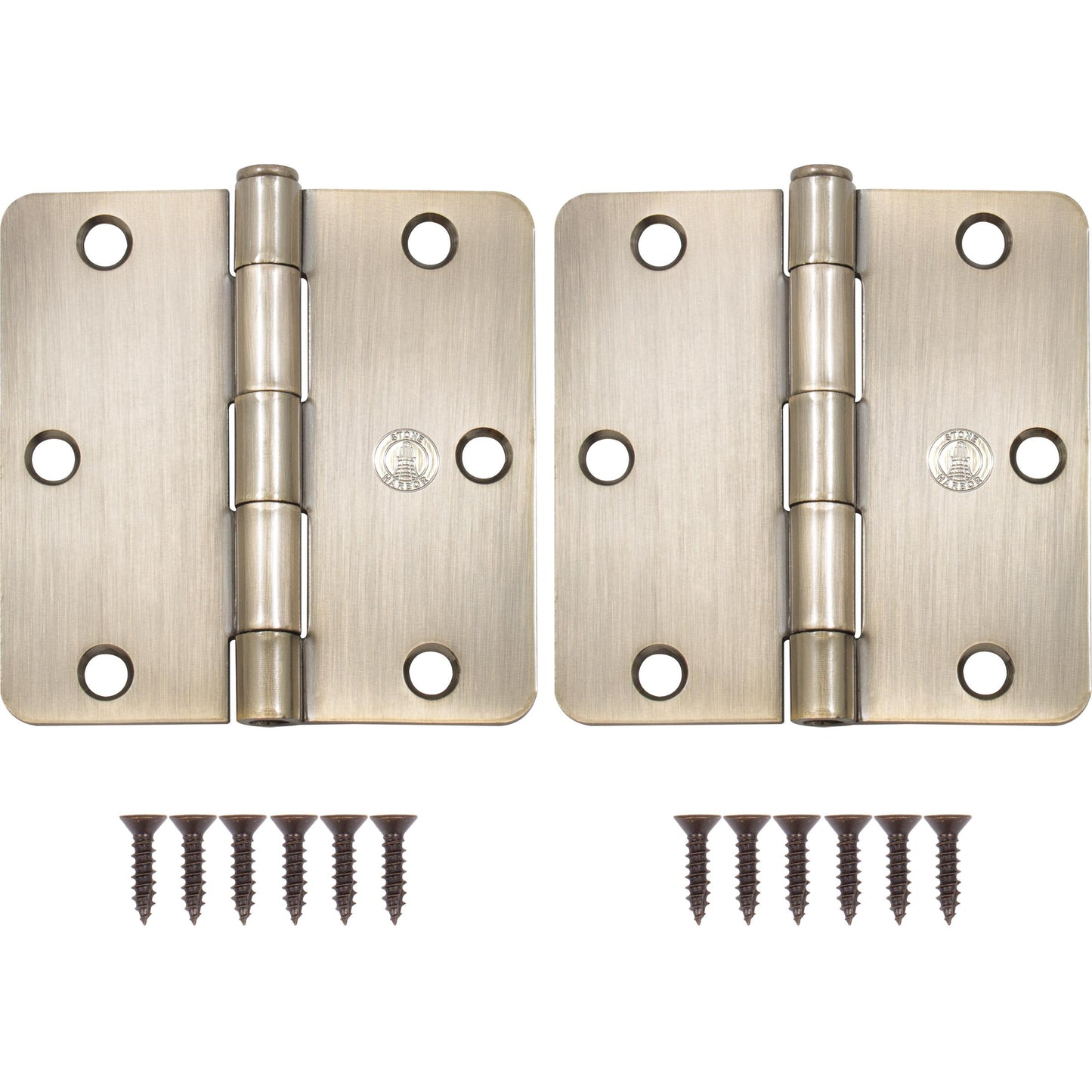 Stone Harbor Hardware 3-1/2" Door Hinges, 1/4" Radius Corner, Antique Brass, 2-Pack