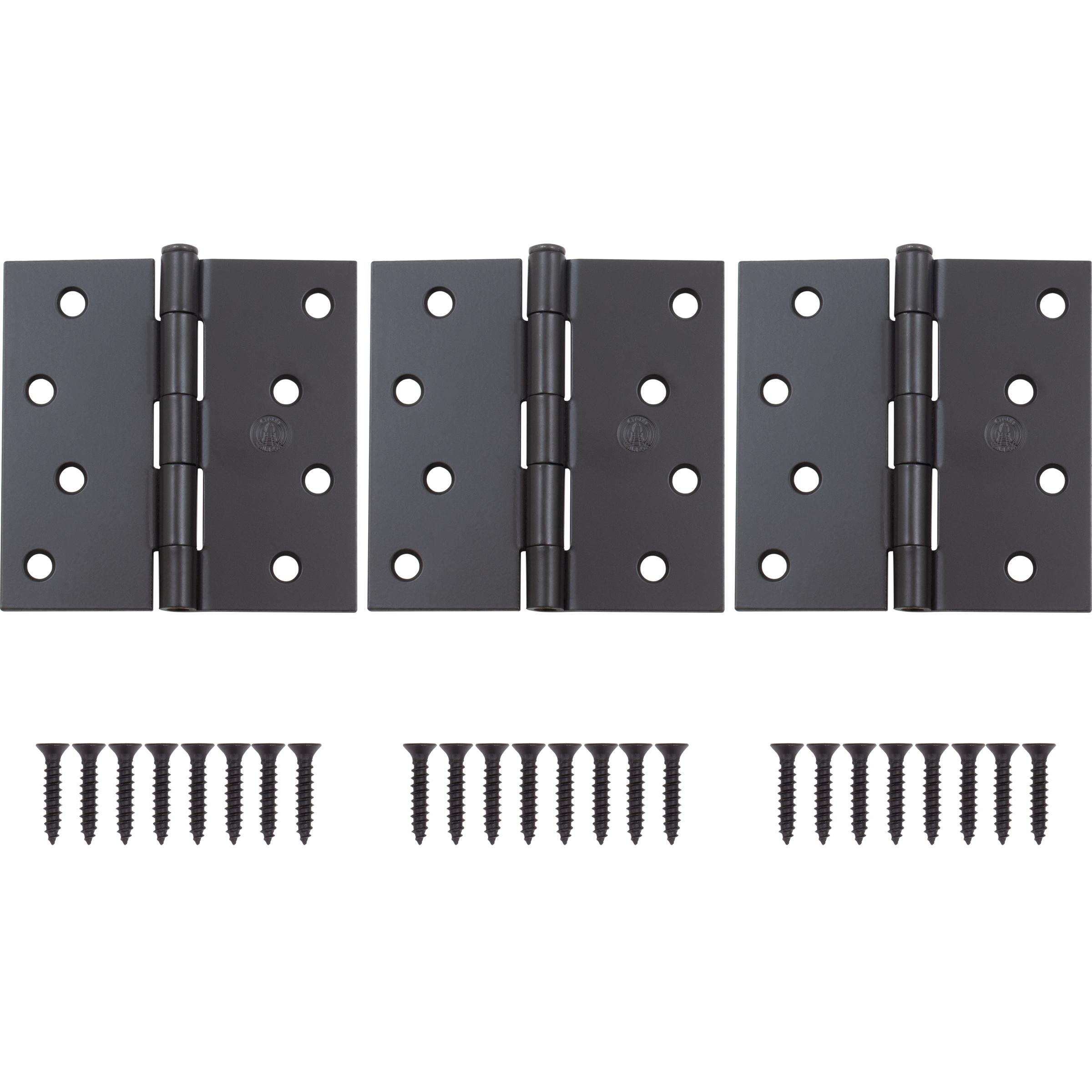 Stone Harbor Hardware 4" Door Hinges, Square Corner, Matte Black, 3-Pack