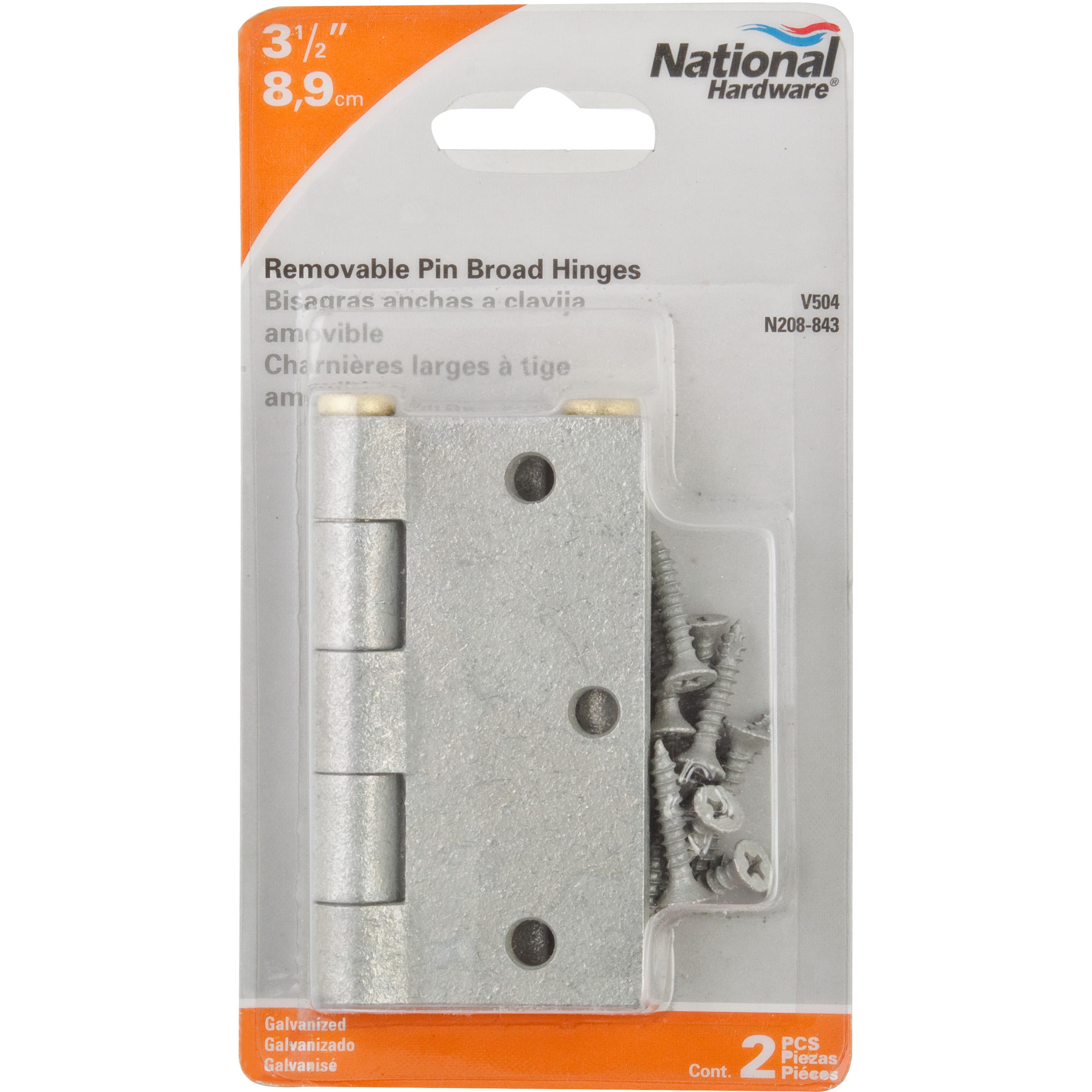 V504 3-1/2" Removable Pin Broad Hinge with Stainless Steel Pin 2/pk - Galvanized
