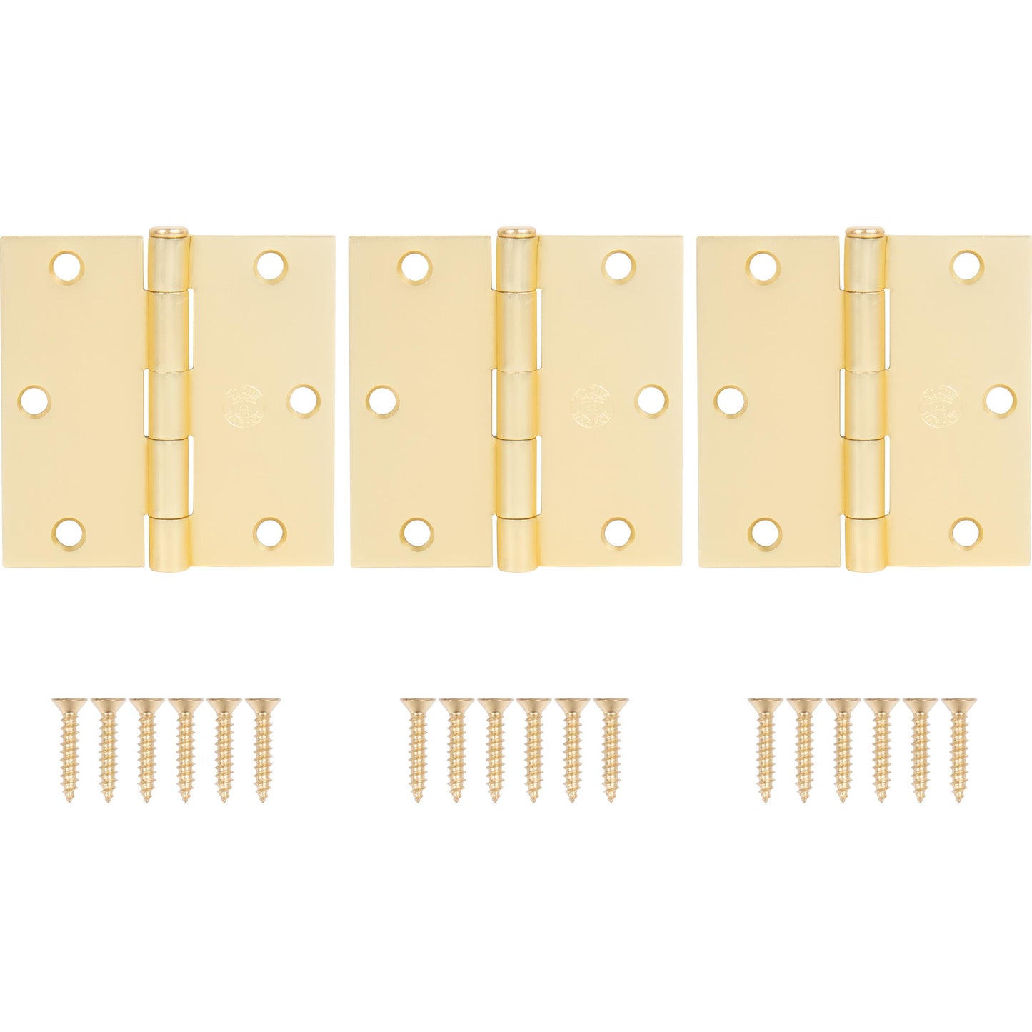 Stone Harbor Hardware 3-1/2" Door Hinges, Square Corner, Satin Brass, 3-Pack