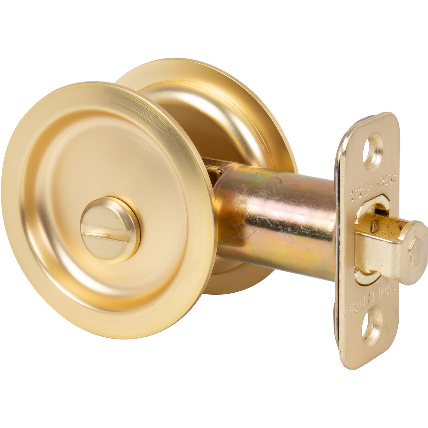 Stone Harbor Hardware Round Pocket Door Lock, Privacy Function, 2-3/8" Backset, Satin Brass
