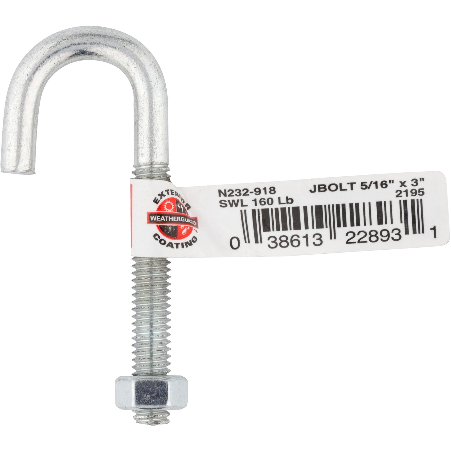 2195BC 5/16" x 3" J-Bolt - Zinc Plated