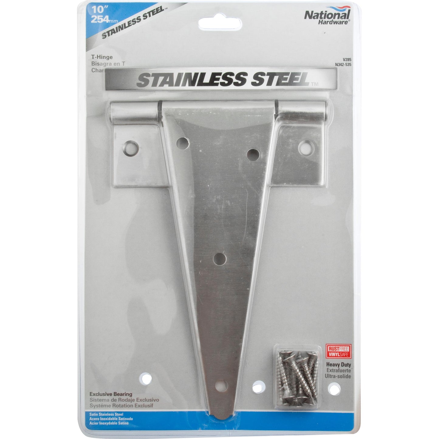 V285 10" Extra Heavy T Hinge - Stainless Steel