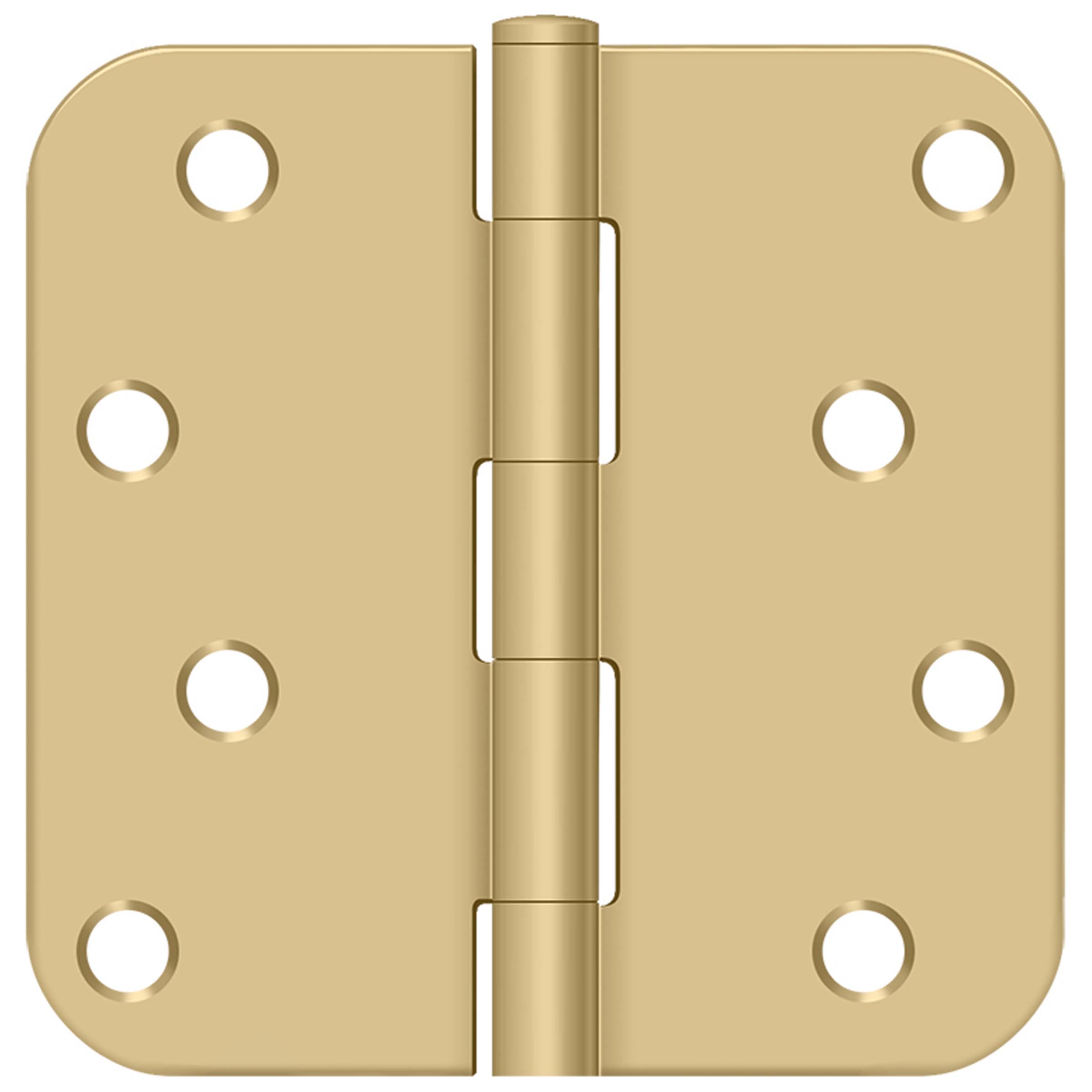 Deltana S44R5BK4 Brushed Brass 4" x 4" Plain Bearing 5/8" Radius Corners Mortise Hinge - Pair