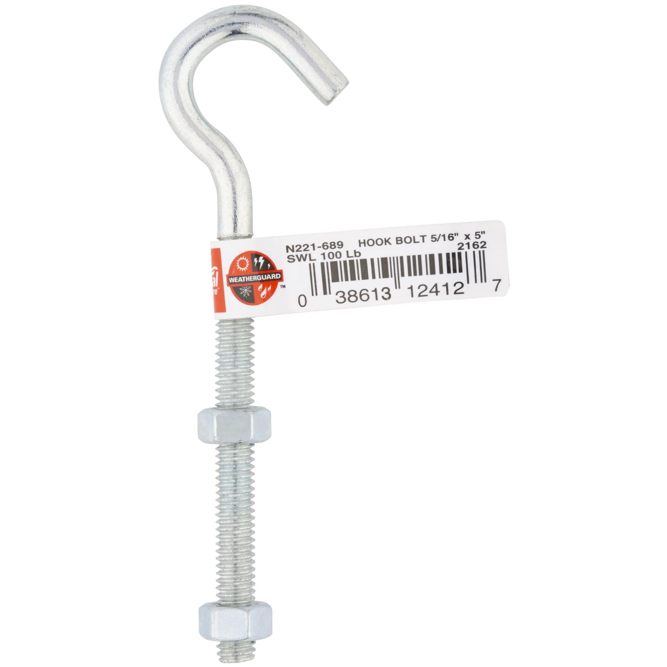National Hardware - N221-689 2162BC, 5/16" x 5" Hook Bolt in Zinc Plated
