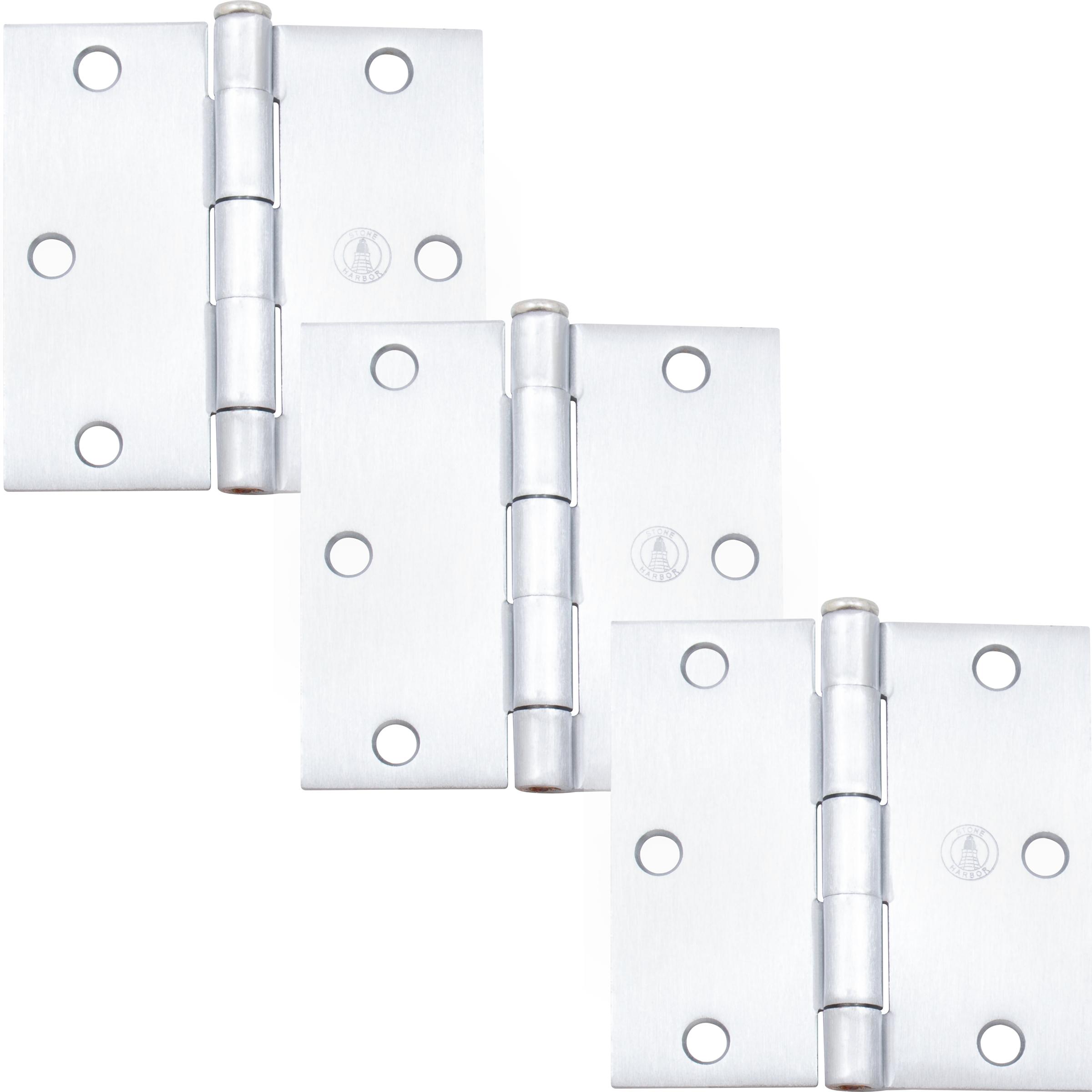 Stone Harbor Hardware 3-1/2" Door Hinges, Square Corner, Satin Chrome, 3-Pack