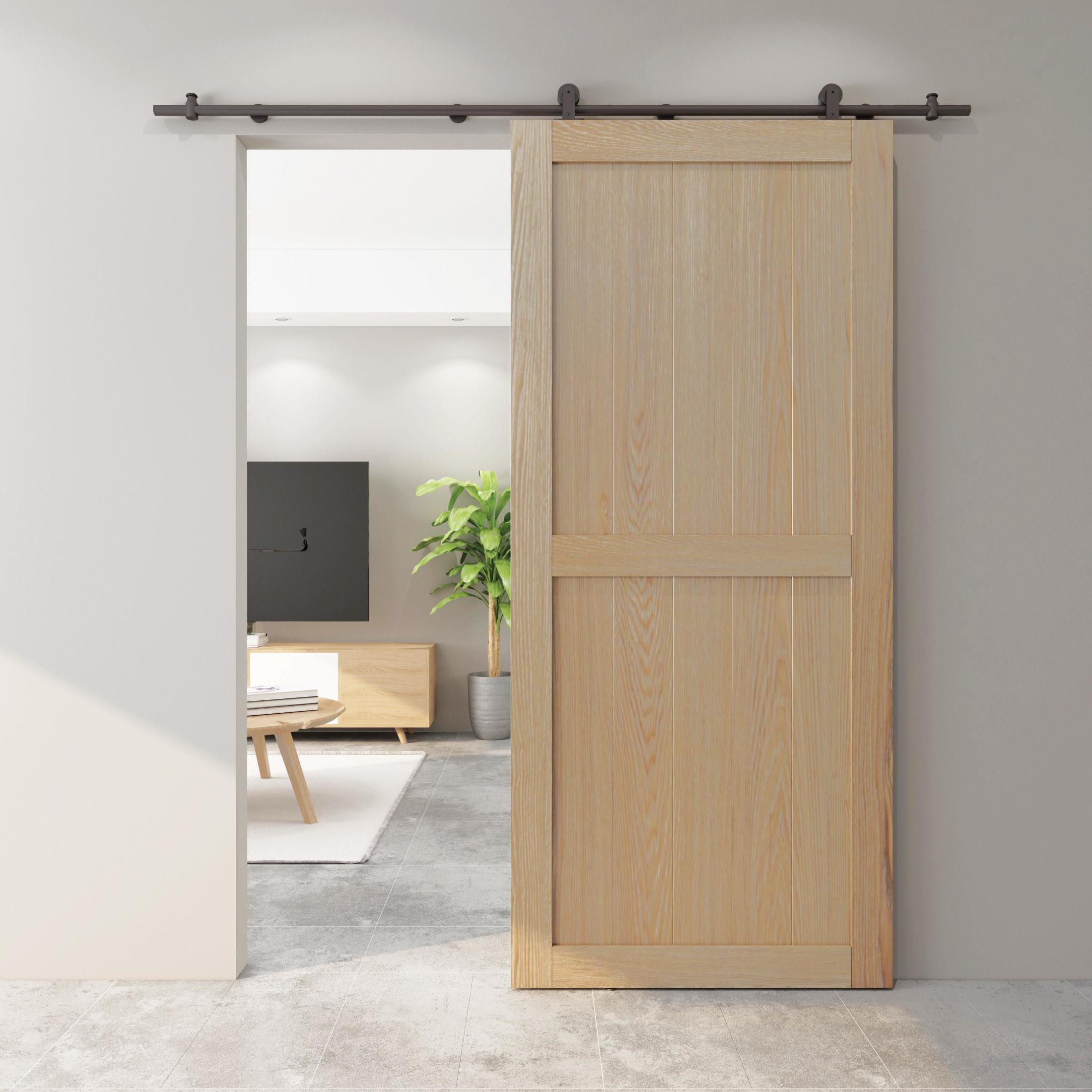 Top Mount Strap Style Sliding Door Hardware Set with Round Track, Fits Doors up to 36 Inches