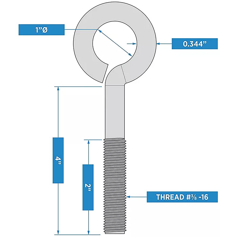 V2161 3/8" x 4" Eye Bolt - Stainless Steel