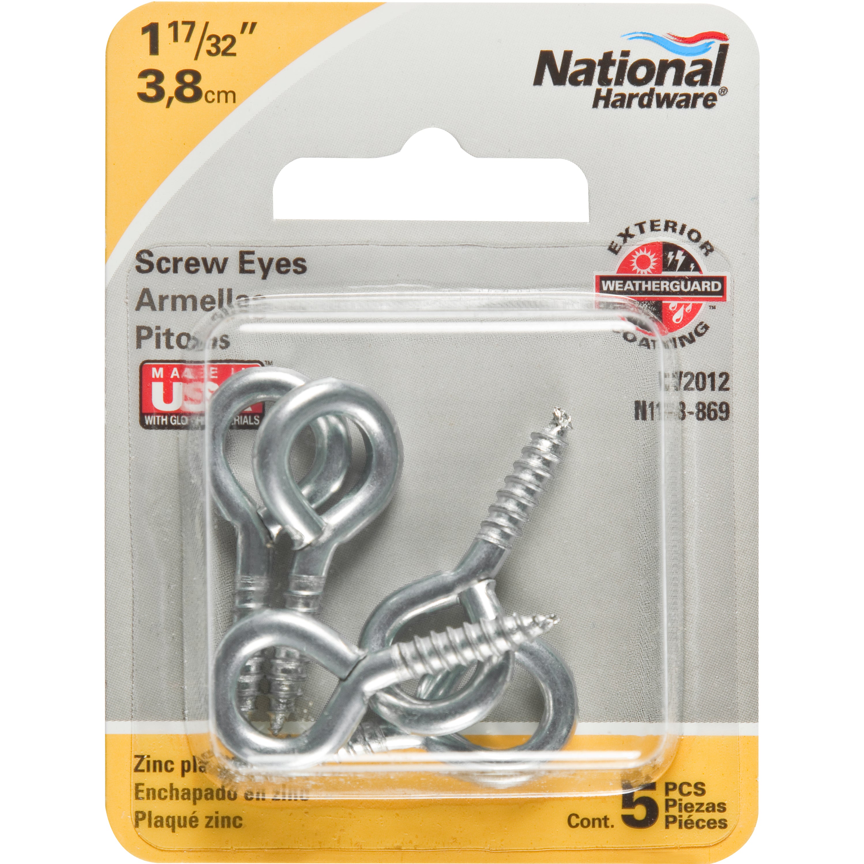 National Hardware - N118-869 V2012 108 1-17/32" Medium Screw Eye in Zinc plated, 5 pack
