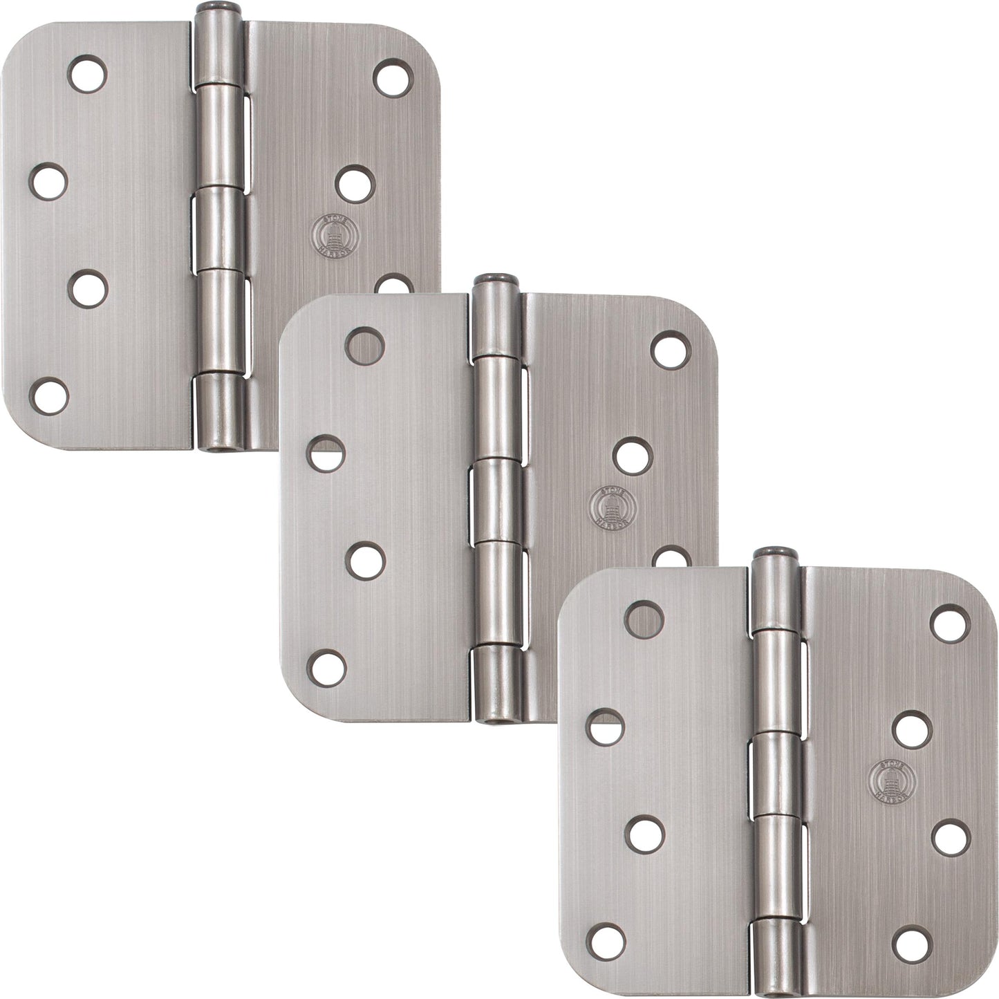 Stone Harbor Hardware 4" Door Hinges, 5/8" Radius Corner, Antique Nickel, 3-Pack