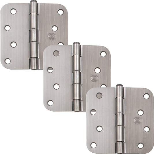 Stone Harbor Hardware 4" Door Hinges, 5/8" Radius Corner, Antique Nickel, 3-Pack