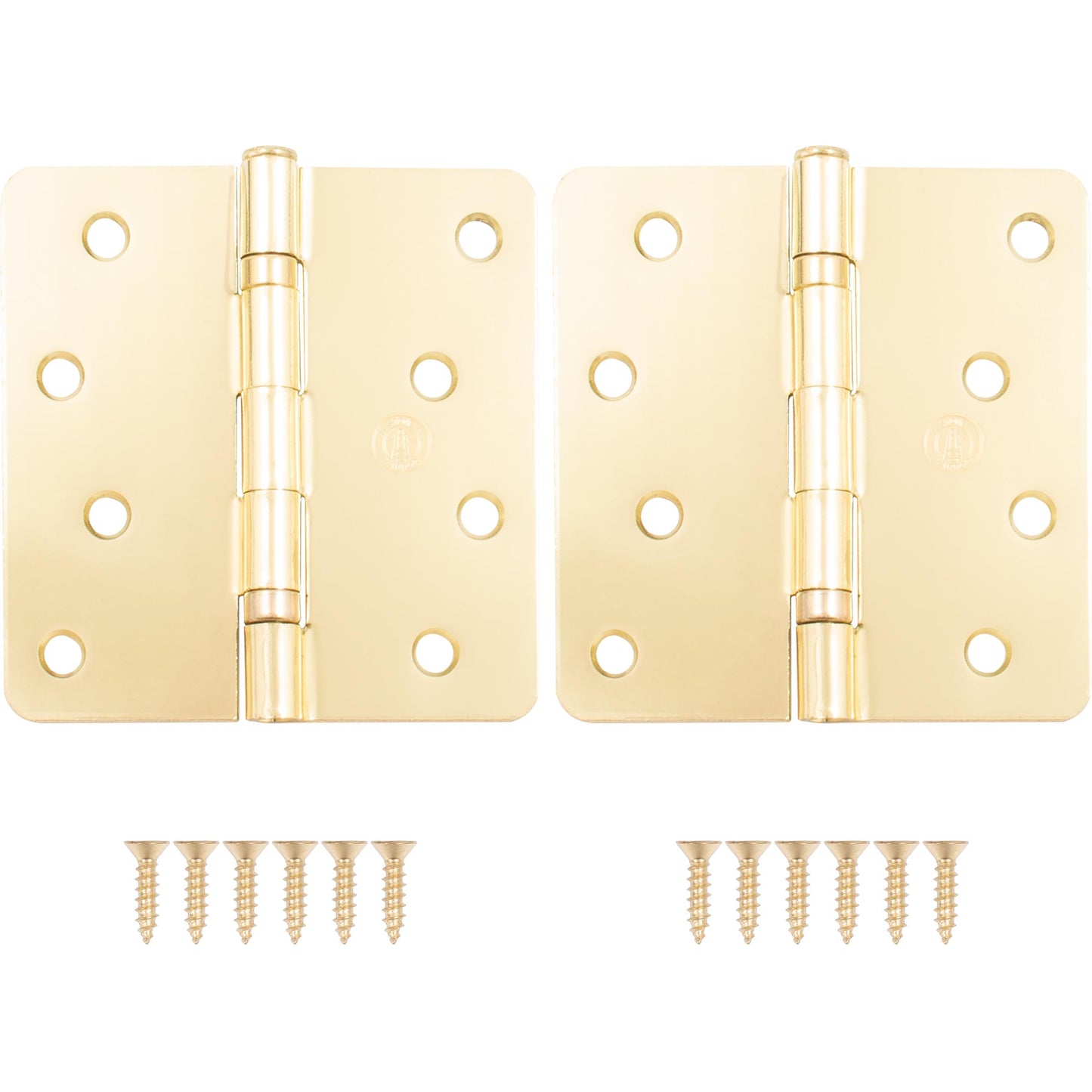 Stone Harbor Hardware 4" Ball-Bearing Door Hinges, 1/4" Radius Corner, Polished Brass, 2-Pack