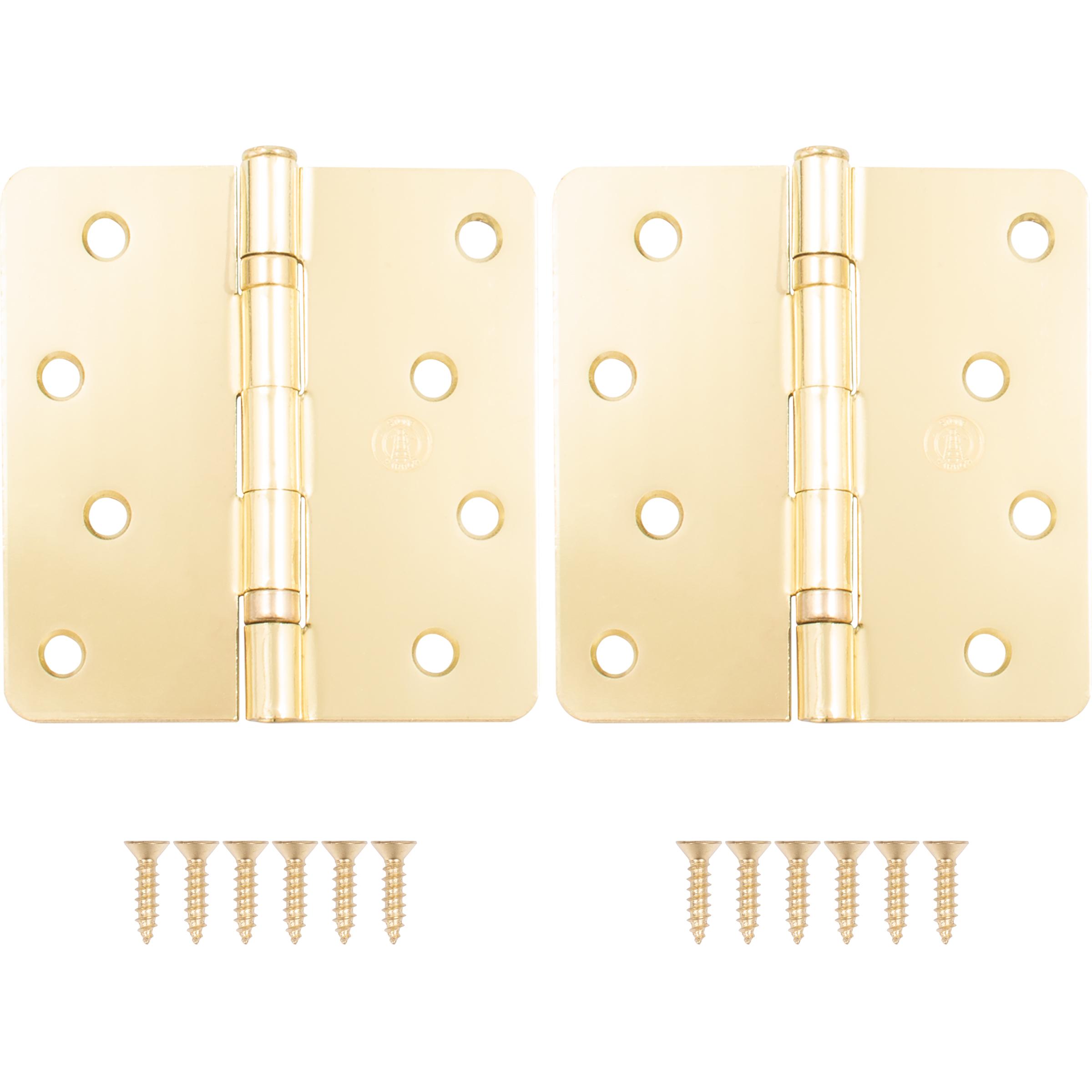Stone Harbor Hardware 4" Ball-Bearing Door Hinges, 1/4" Radius Corner, Polished Brass, 2-Pack