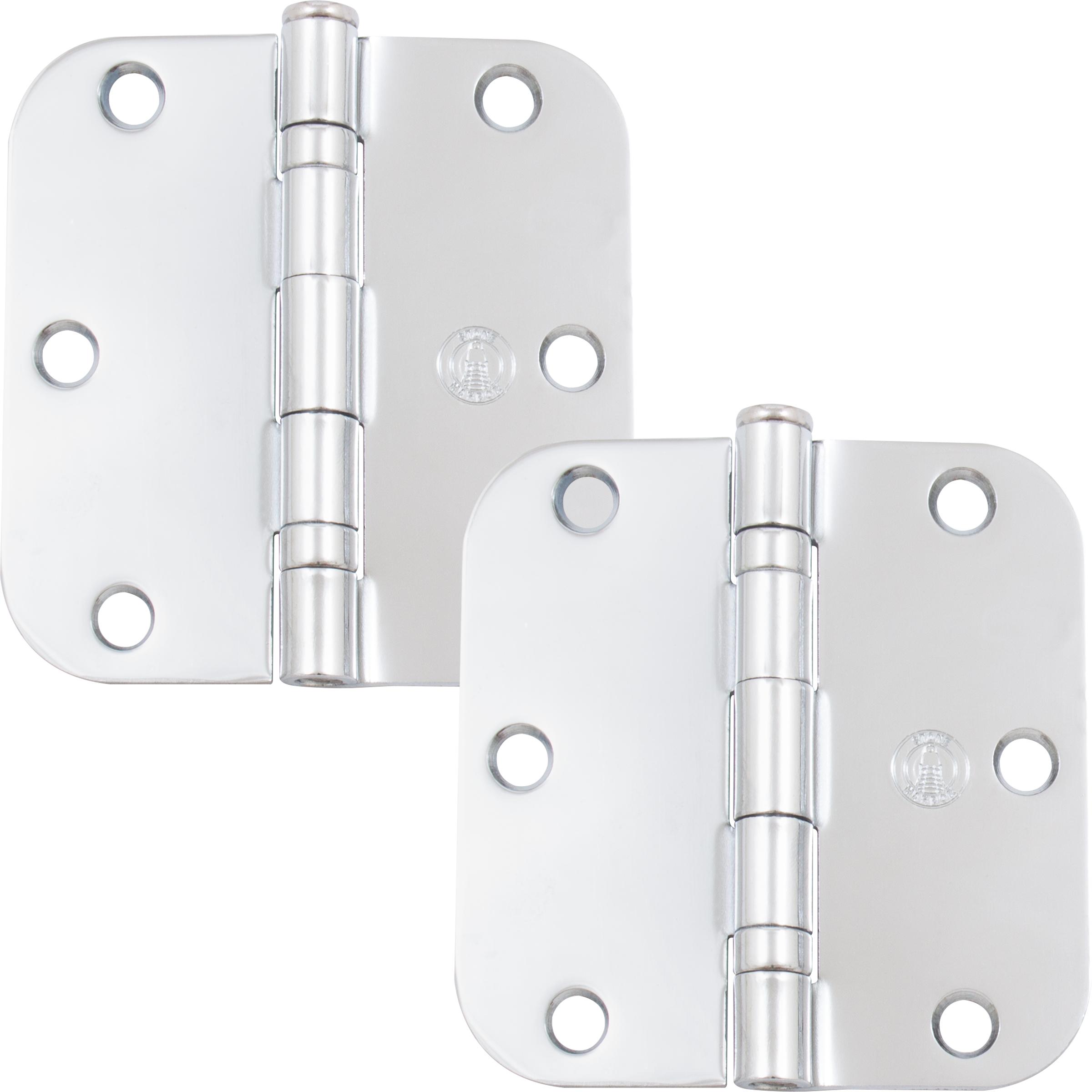 Stone Harbor Hardware 3-1/2" Ball-Bearing Door Hinges, 5/8" Radius Corner, Polished Chrome, 2-Pack