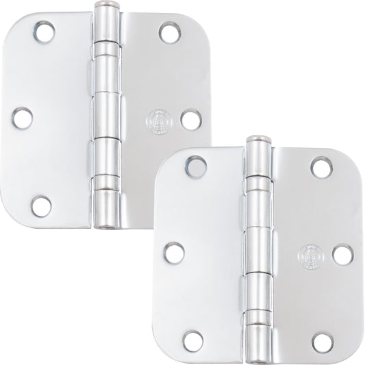 Stone Harbor Hardware 3-1/2" Ball-Bearing Door Hinges, 5/8" Radius Corner, Polished Chrome, 2-Pack