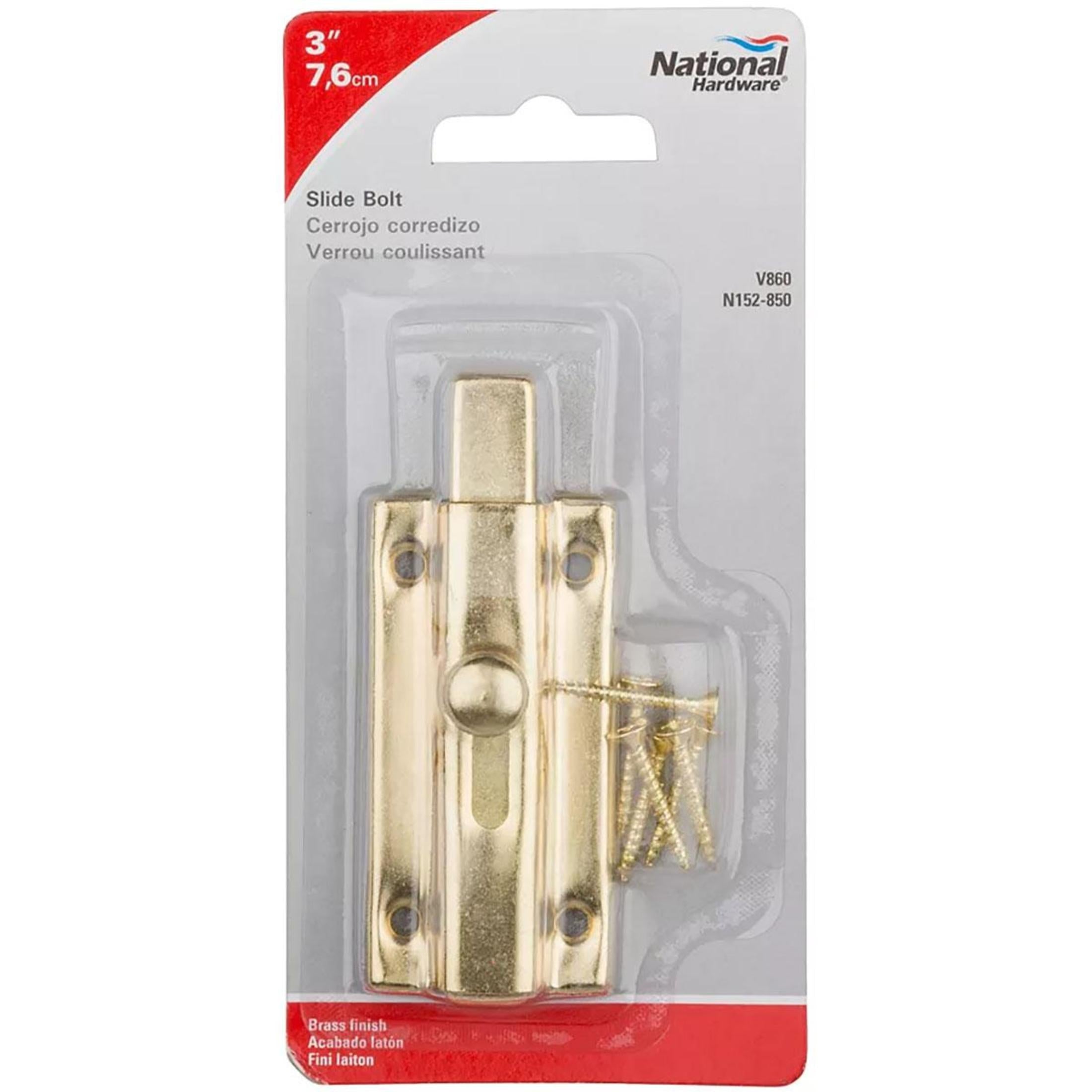 National Hardware - N152-850 V860, 3" Slide Bolt in Brass