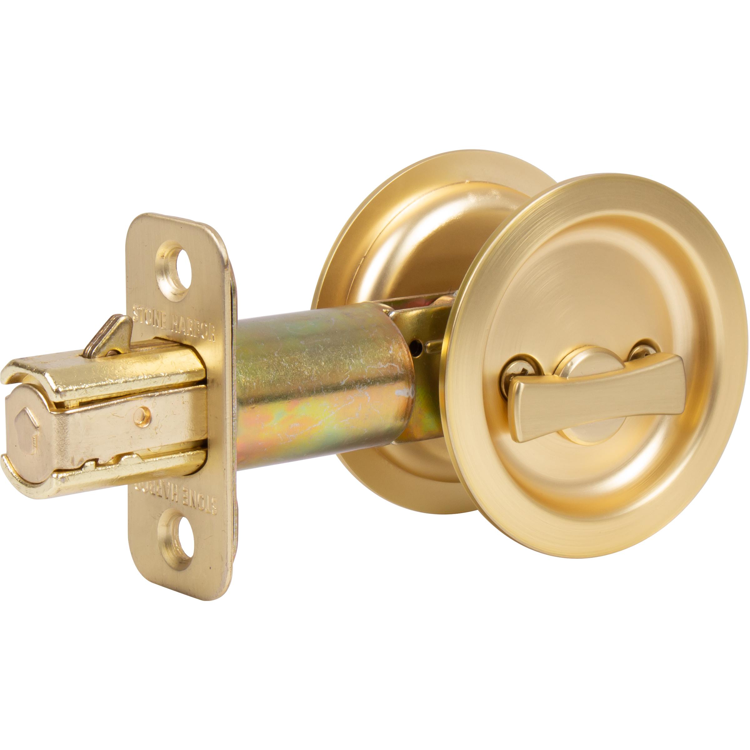 Stone Harbor Hardware Round Pocket Door Lock, Privacy Function, 2-3/4" Backset, Satin Brass