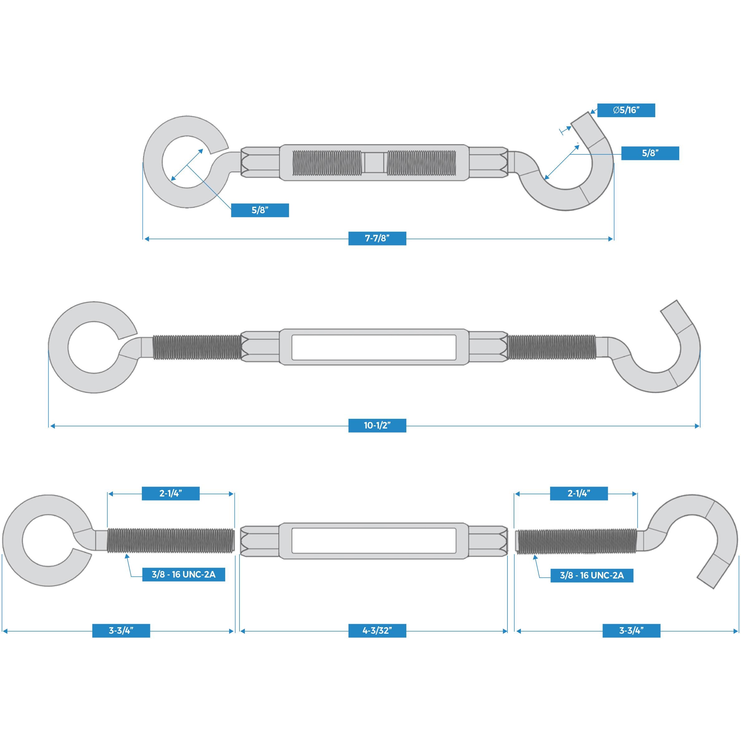 V2179 3/8" x 10-1/2" Turnbuckle Hook / Eye - Black