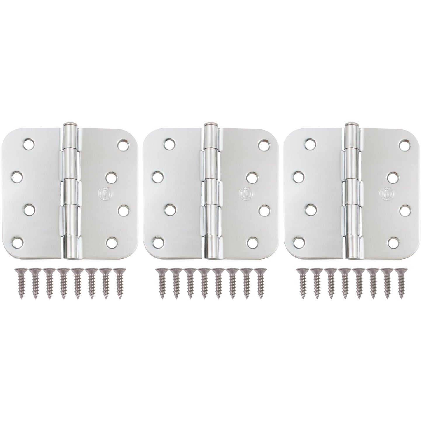 Stone Harbor Hardware 4" Door Hinges, 5/8" Radius Corner, Polished Chrome, 3-Pack
