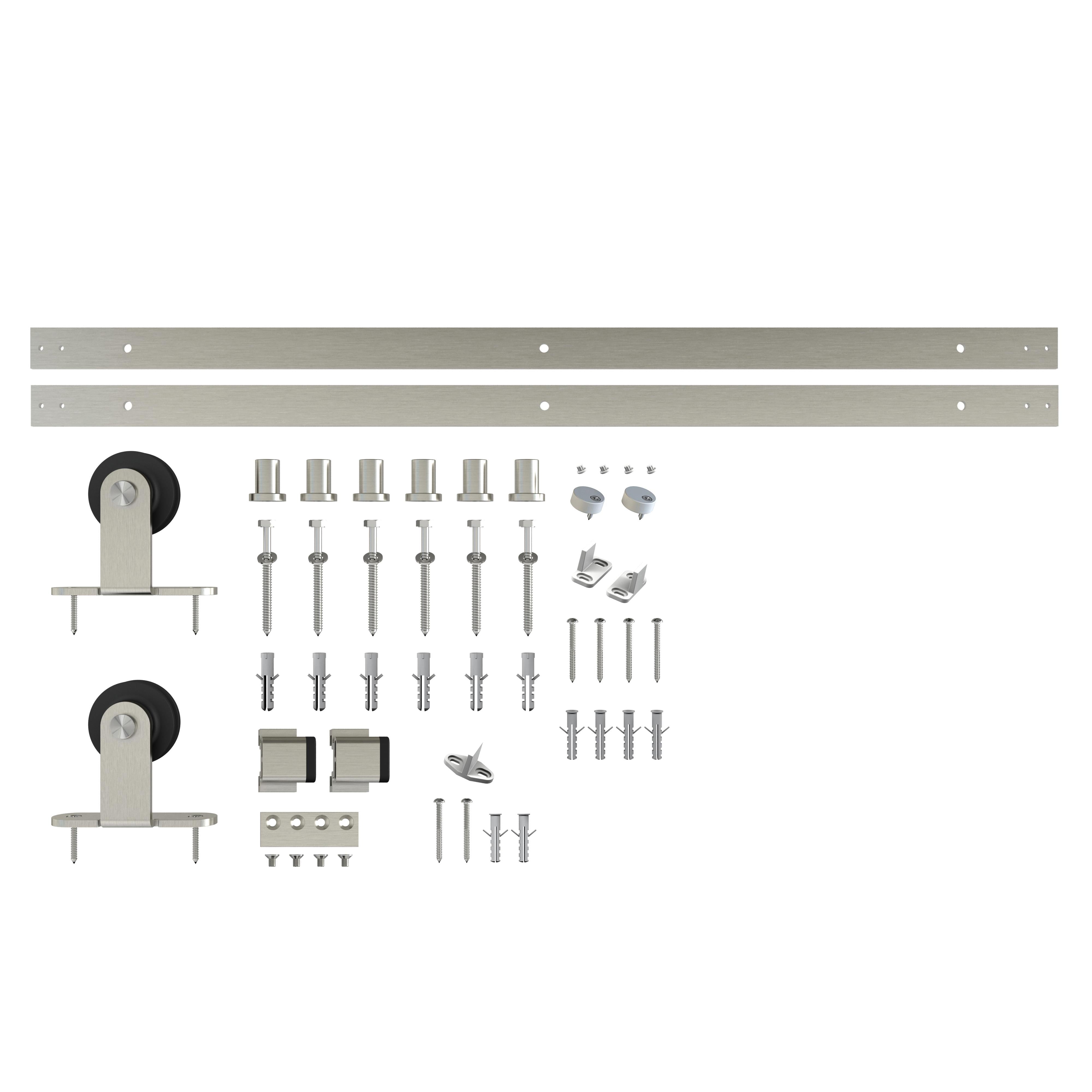 Stone Harbor Hardware Top Mount Strap Style Sliding Door Hardware Set with Flat Track, Fits Doors up to 36 Inches, Satin Nickel