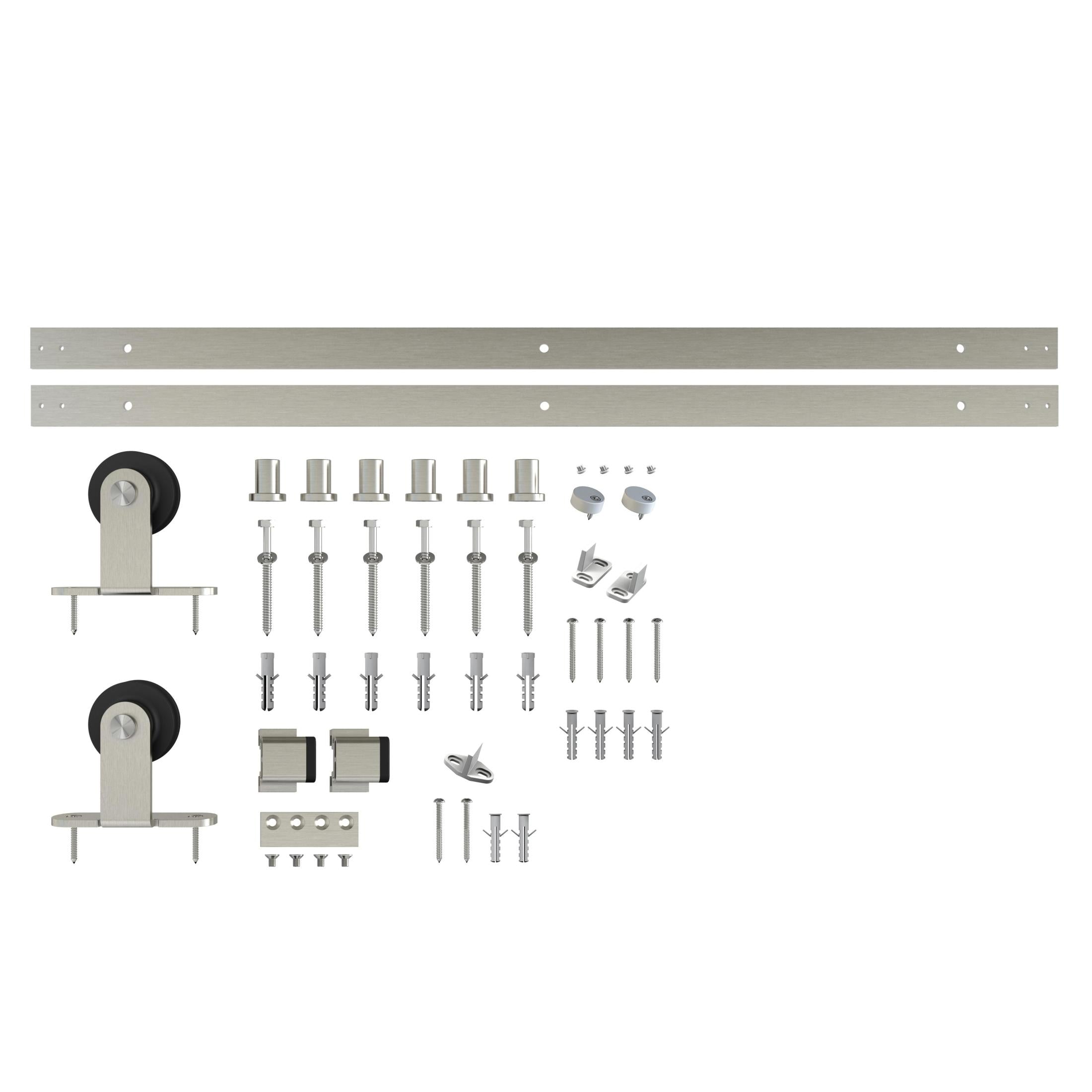 Top Mount Strap Style Sliding Door Hardware Set with Flat Track, Fits Doors up to 36 Inches