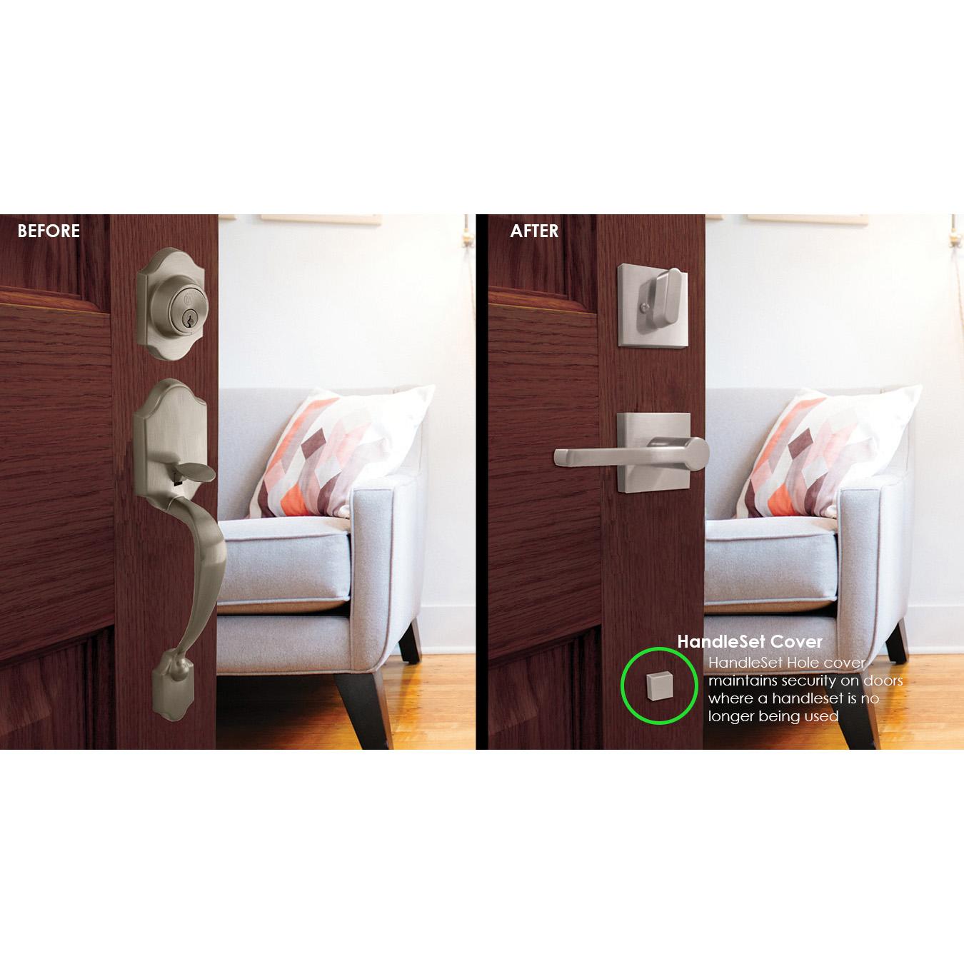 Stone Harbor Hardware Square Handleset Hole Cover, 1" x 1", Fits Doors 1-3/8" to 2-1/4" Thick, Satin Nickel