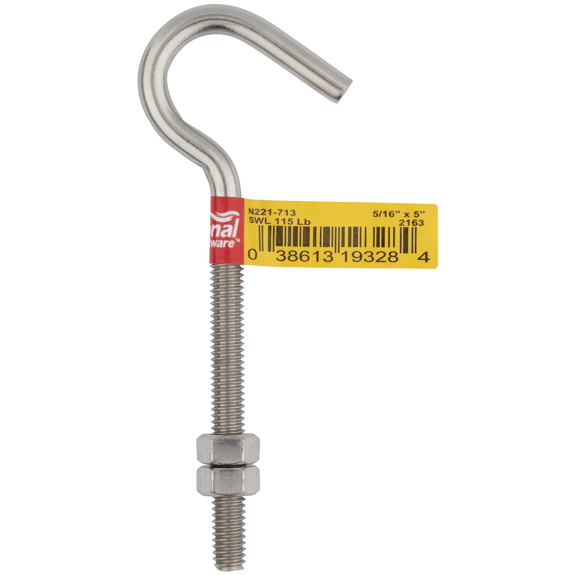 National Hardware - N221-713 2163BC, 5/16" x 5" Hook Bolt in Stainless Steel