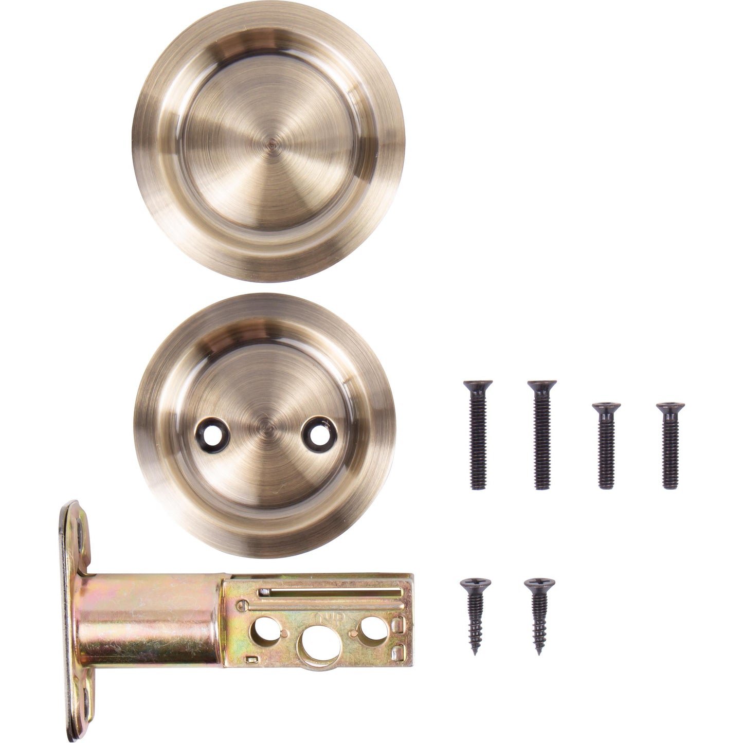 Stone Harbor Hardware Round Pocket Door Lock, Passage Function, 2-3/8" Backset, Antique Brass