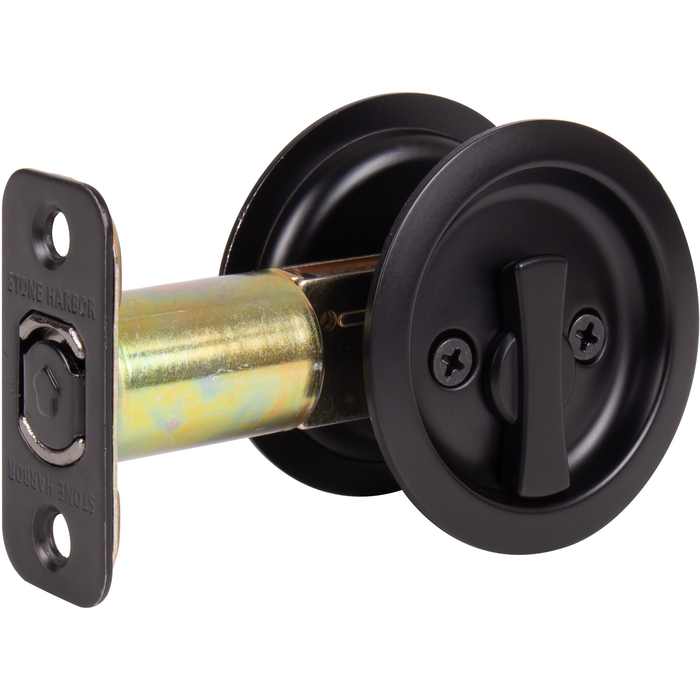 Stone Harbor Hardware Round Pocket Door Lock, Privacy Function, 2-3/4" Backset, Matte Black
