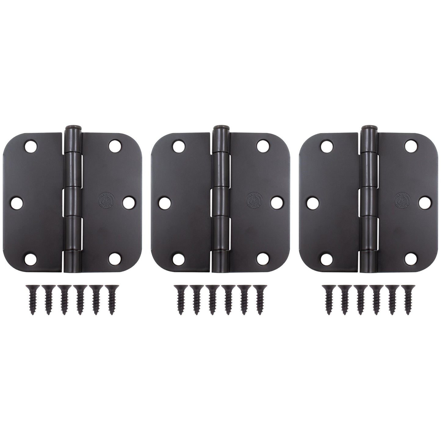 Stone Harbor Hardware 3-1/2" Door Hinges, 5/8" Radius Corner, Oil-Rubbed Bronze, 3-Pack