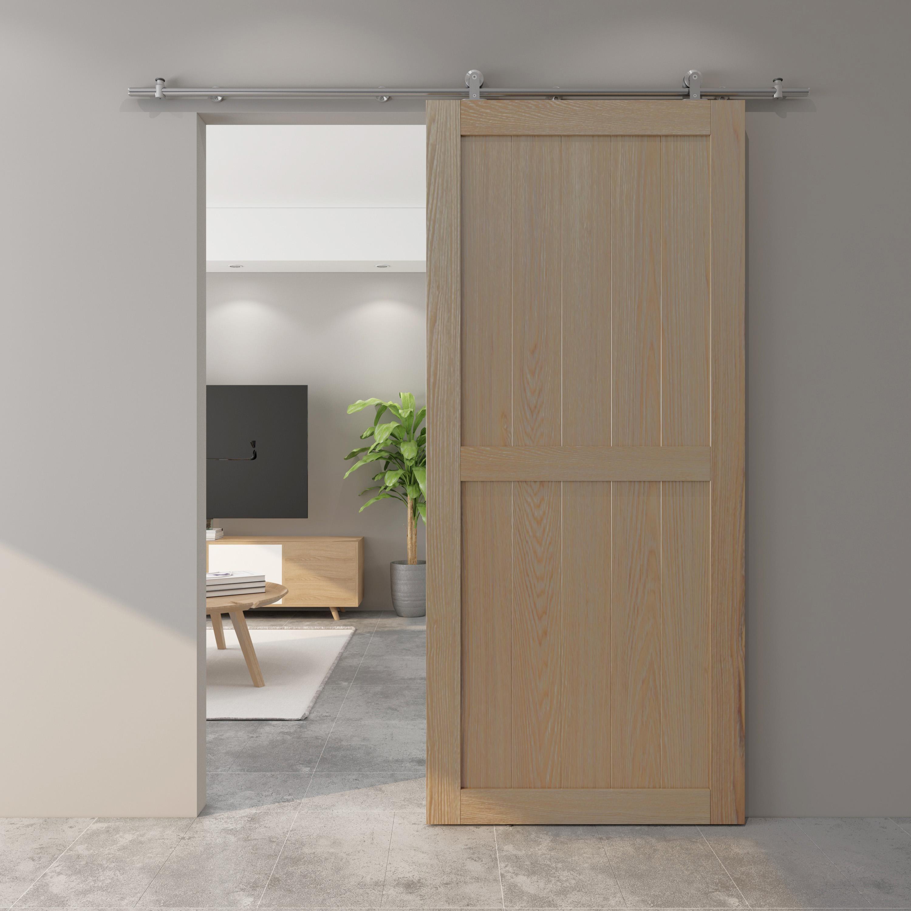 Stone Harbor Hardware Top Mount Strap Style Sliding Door Hardware Set with Round Track, Fits Doors up to 36 Inches, Satin Stainless Steel