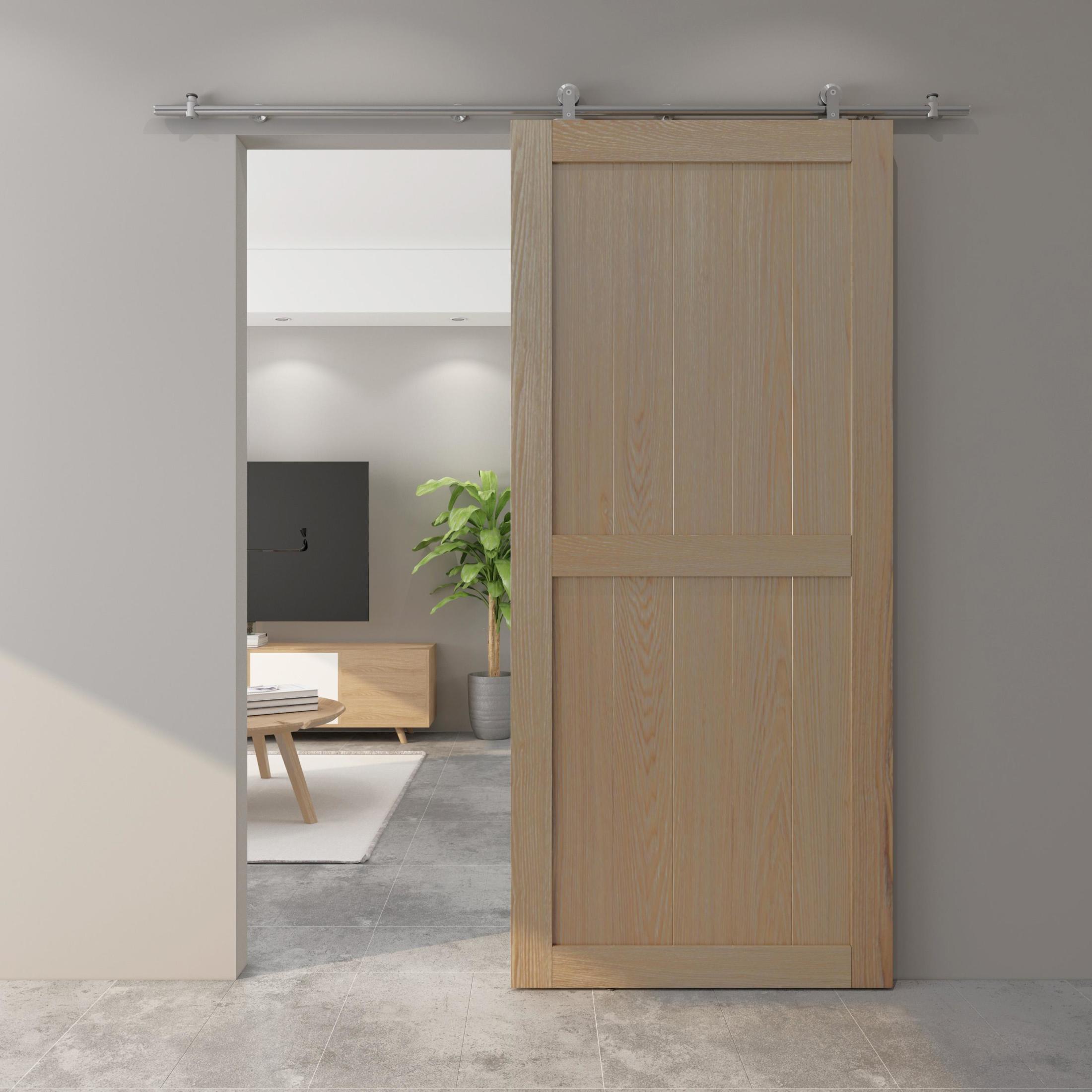 Top Mount Strap Style Sliding Door Hardware Set with Round Track, Fits Doors up to 36 Inches